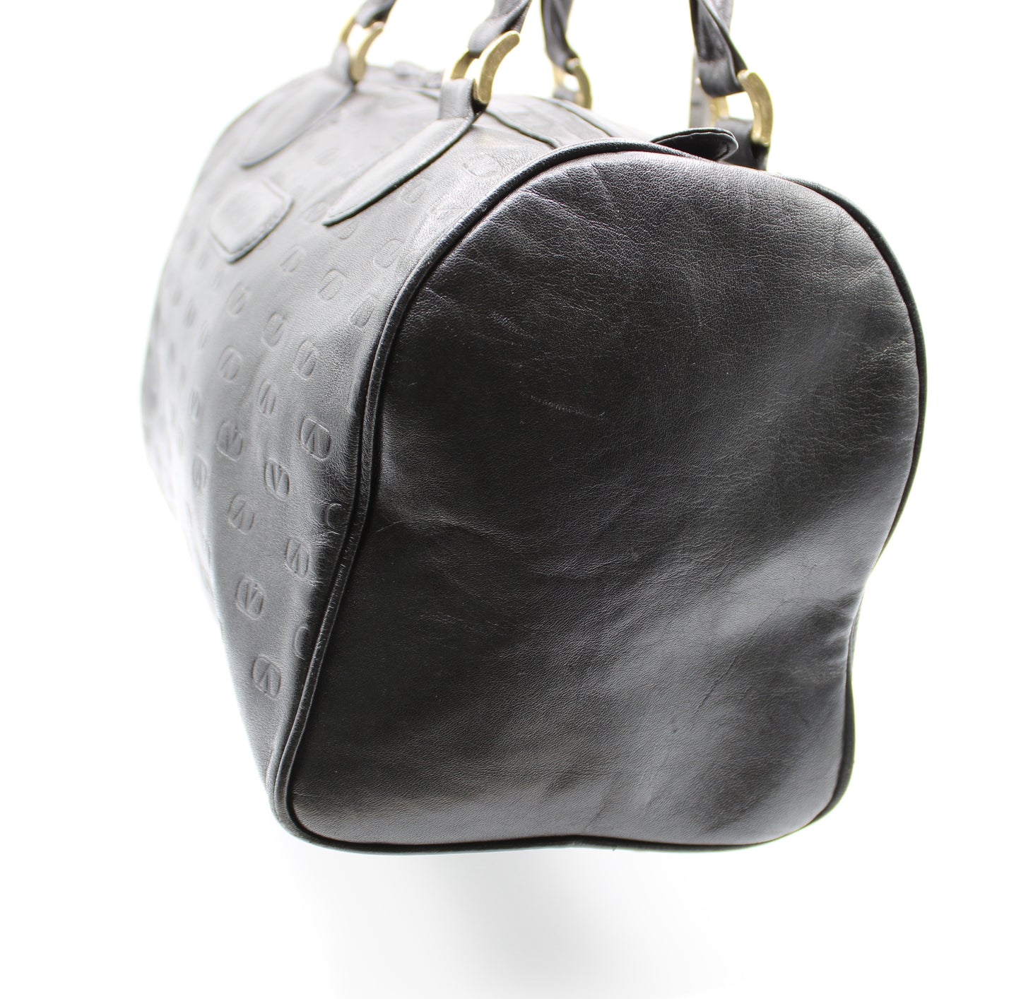 Valentino Garavani Black Embossed Leather Boston Bag Vintage