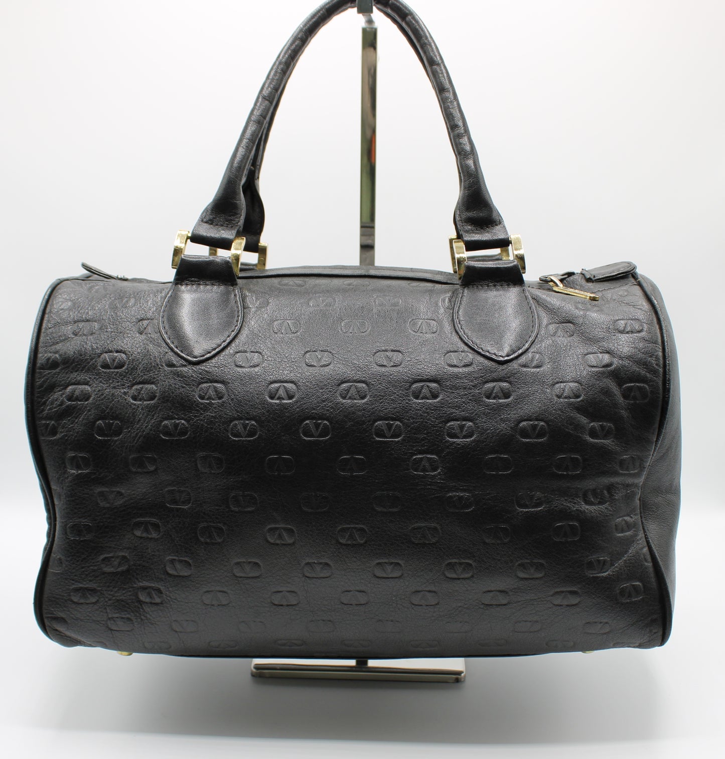 Valentino Garavani Black Embossed Leather Boston Bag Vintage