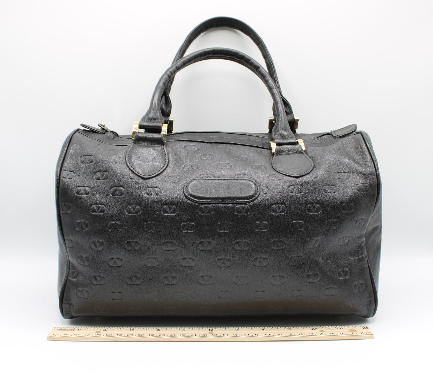 Valentino Garavani Black Embossed Leather Boston Bag Vintage