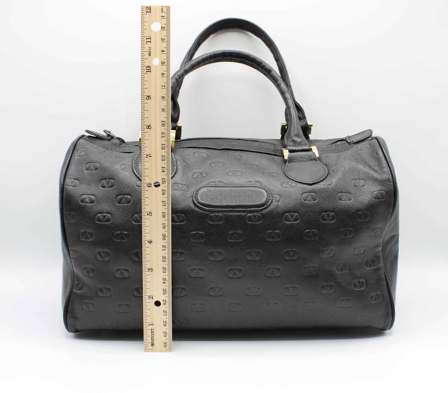 Valentino Garavani Black Embossed Leather Boston Bag Vintage