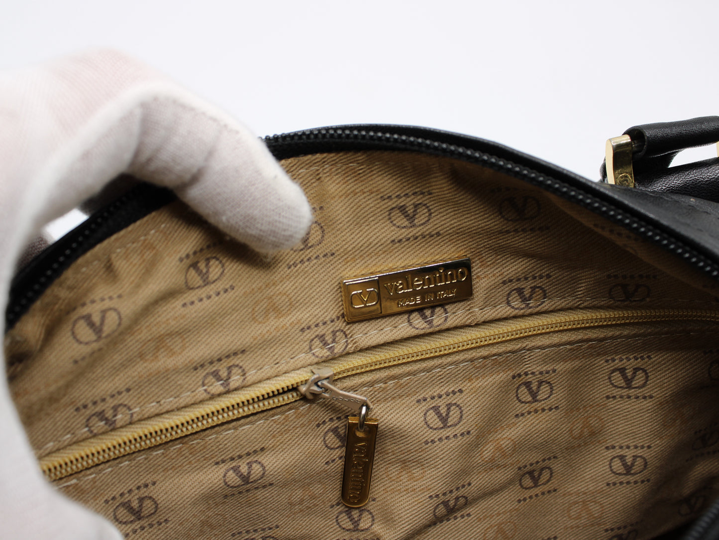 Valentino Garavani Black Embossed Leather Boston Bag Vintage