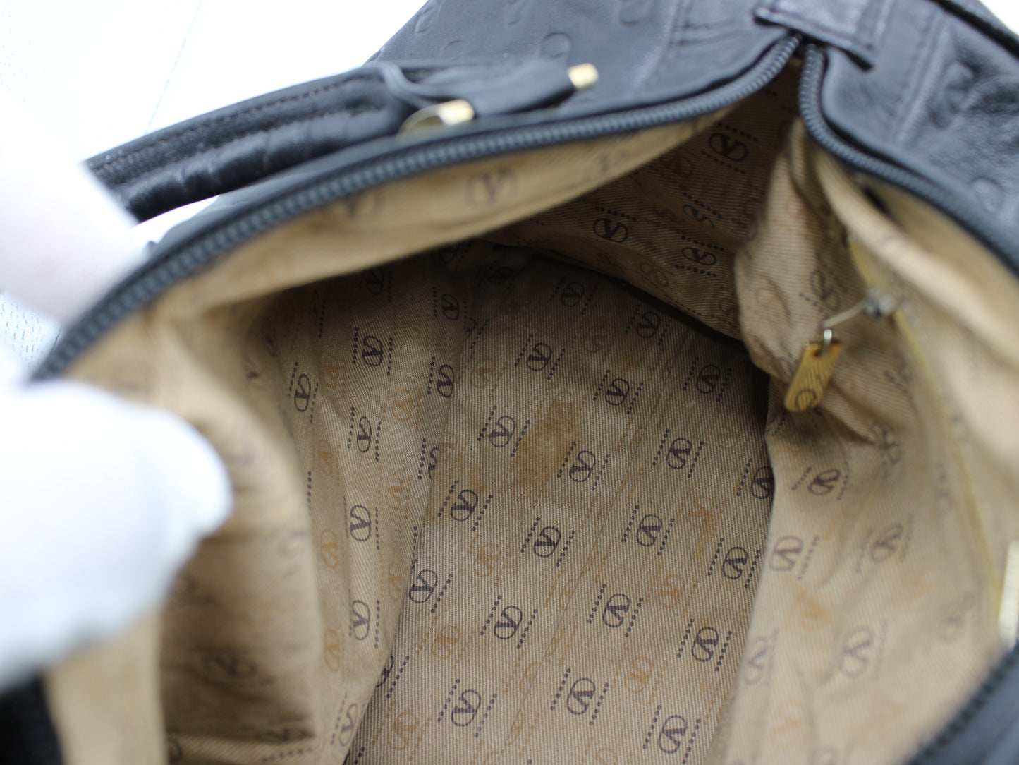 Valentino Garavani Black Embossed Leather Boston Bag Vintage