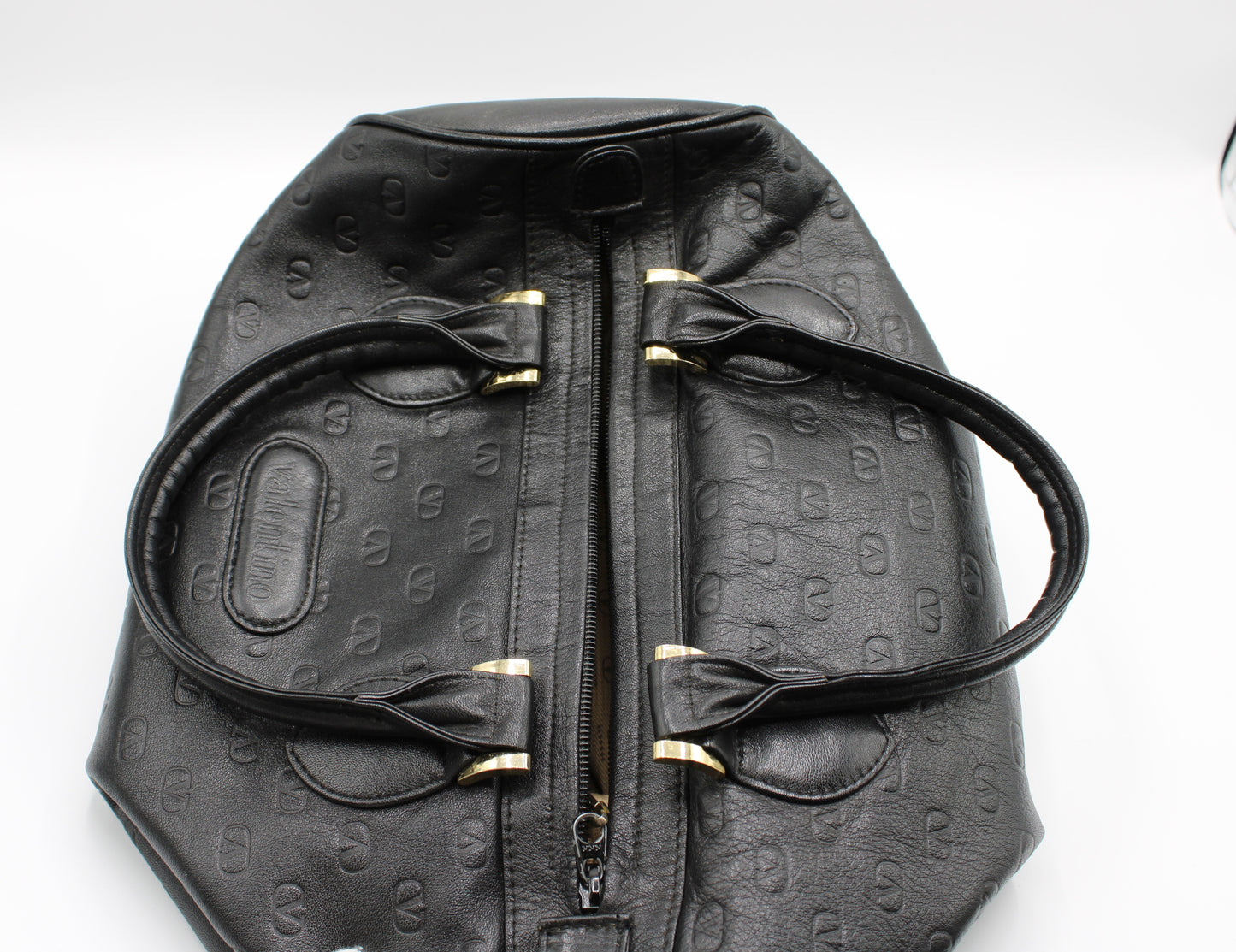 Valentino Garavani Black Embossed Leather Boston Bag Vintage