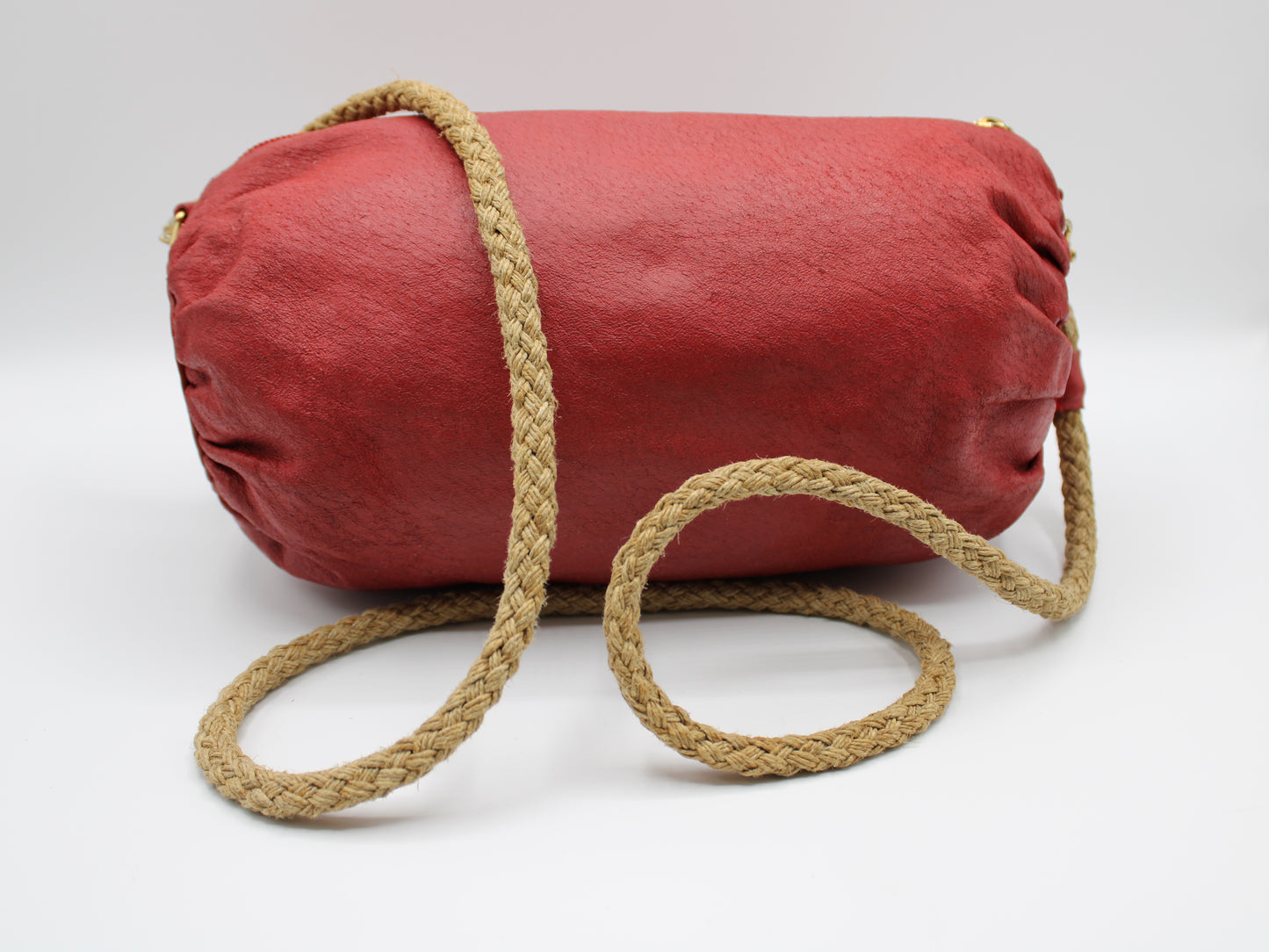 Fendi FF Logo Red Leather Crossbody Straw Strap Bag Vintage