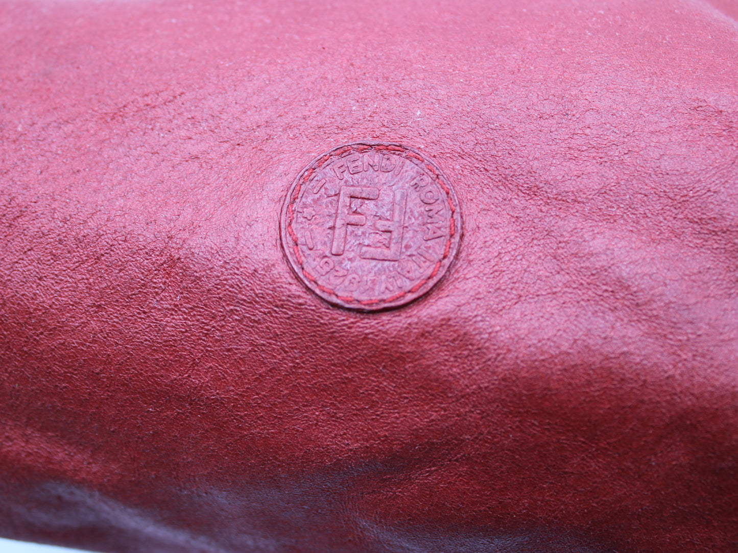 Fendi FF Logo Red Leather Crossbody Straw Strap Bag Vintage