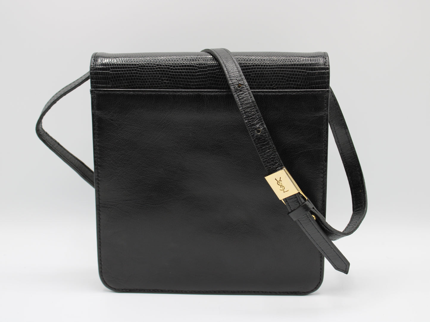Yves Saint Laurent Lizard Leather Crossbody Chic Black Bag back