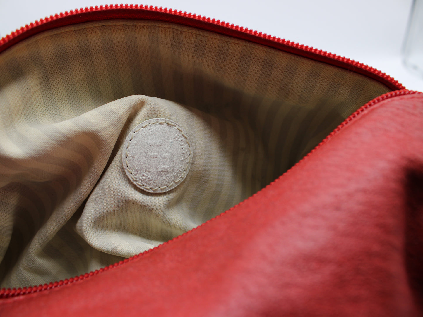 Fendi FF Logo Red Leather Crossbody Straw Strap Bag Vintage