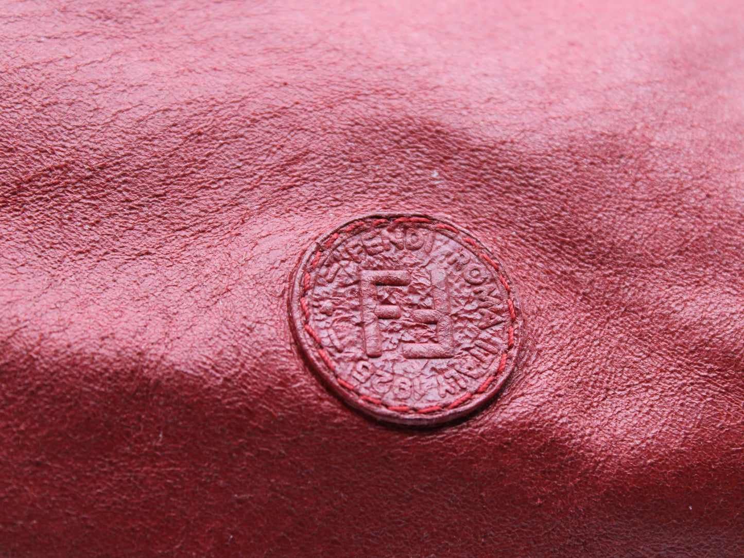 Fendi FF Logo Red Leather Crossbody Straw Strap Bag Vintage