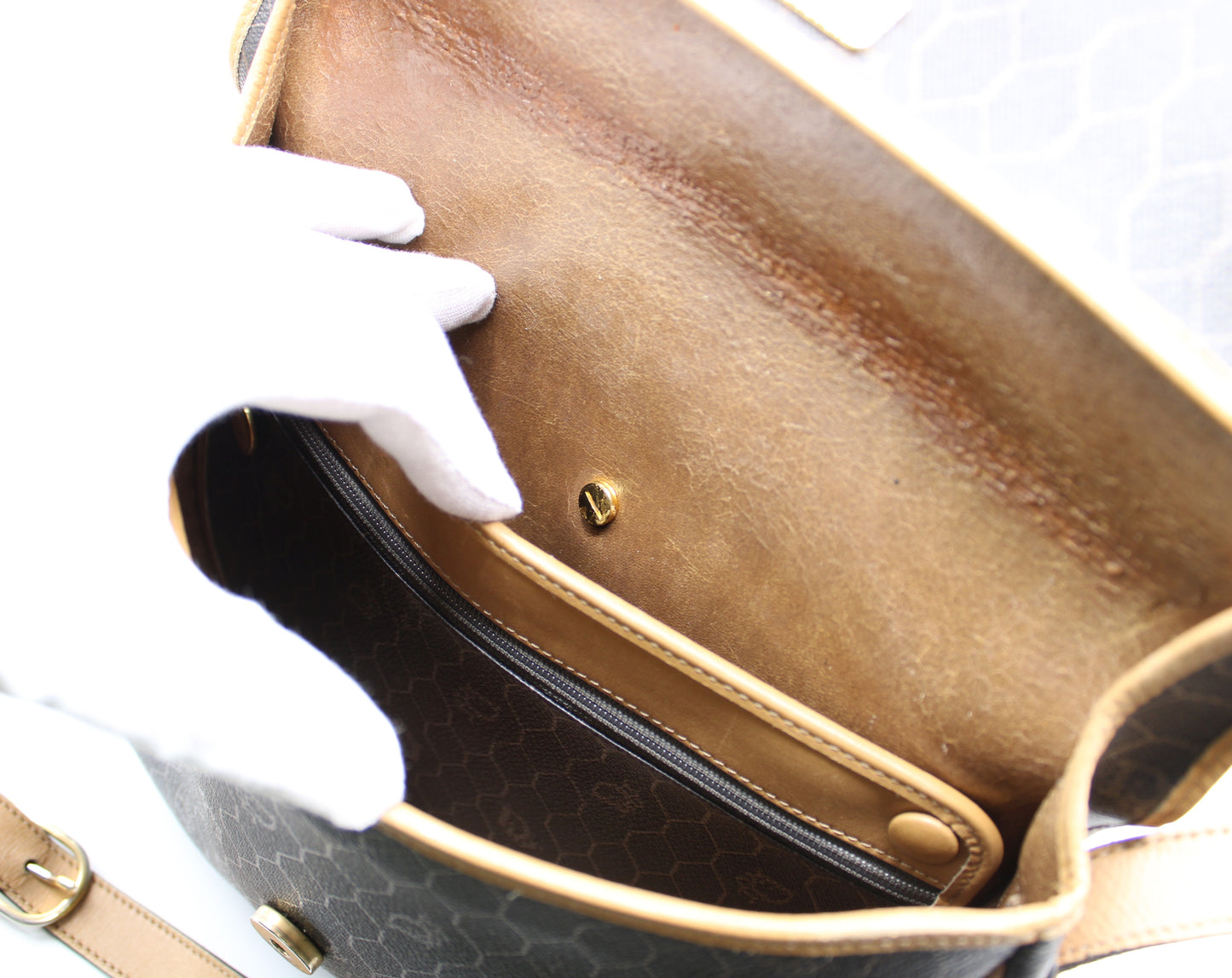 Christian Dior Flap Bag Honeycomb Crossbody Brown Vintage