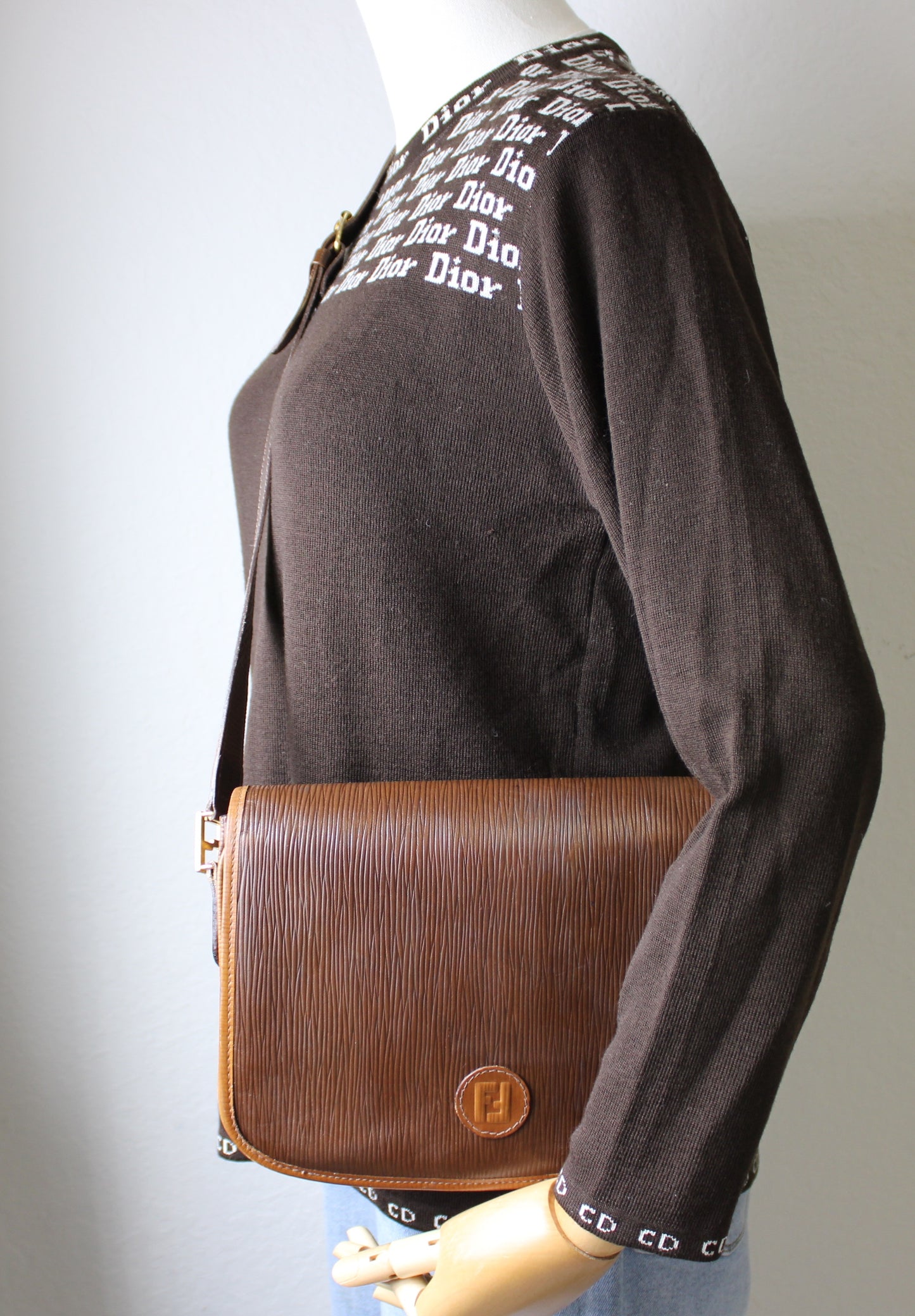 FENDI Double F Leather Crossbody Bag Vintage