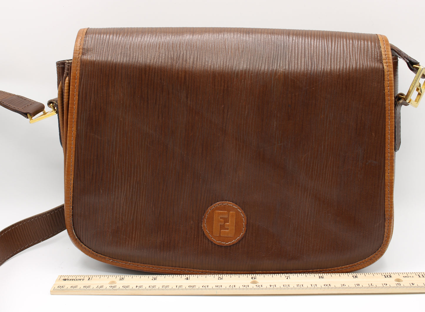 FENDI Double F Leather Crossbody Bag Vintage