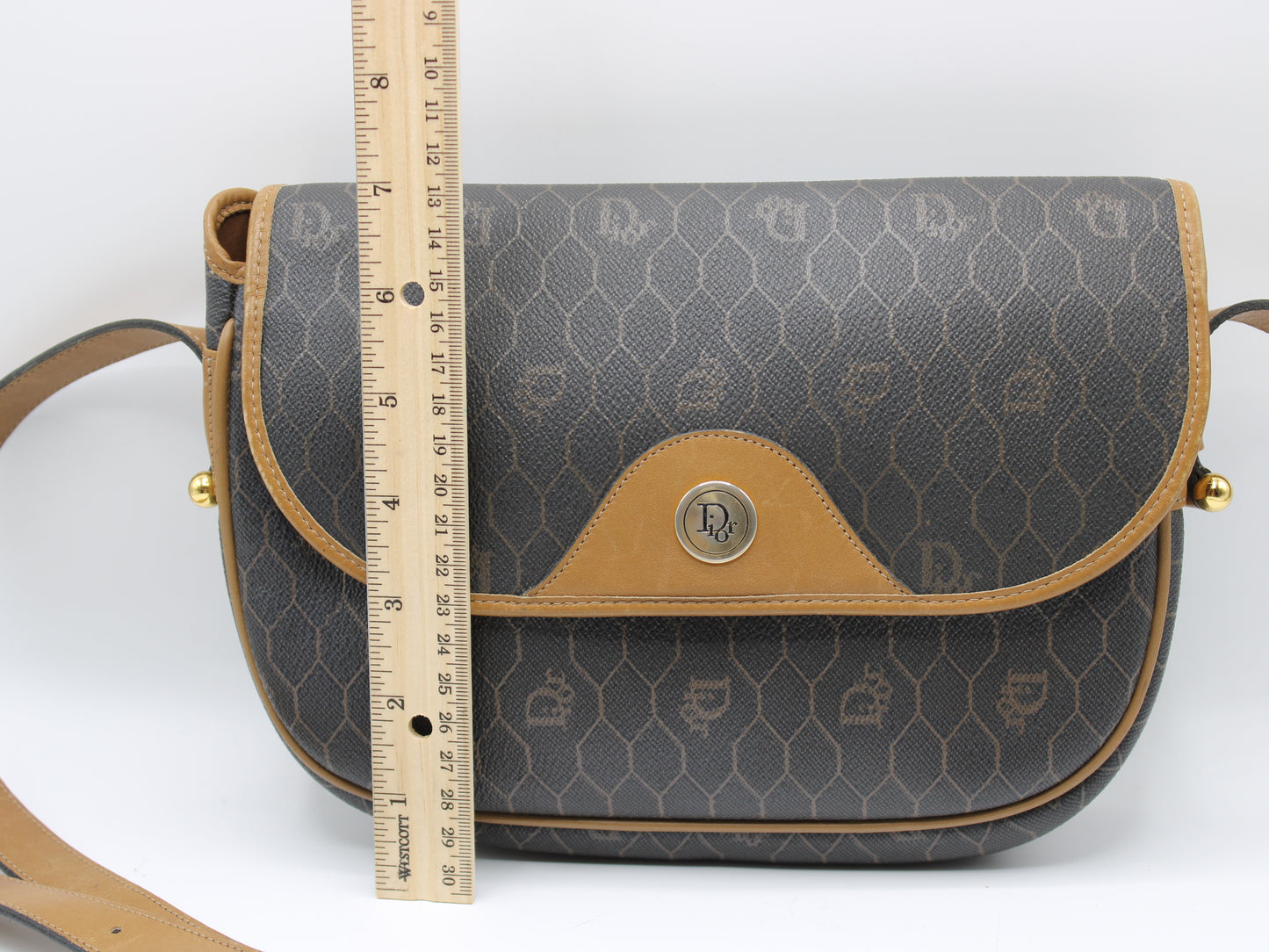 Christian Dior Honeycomb Brown Leather Crossbody Bag Vintage