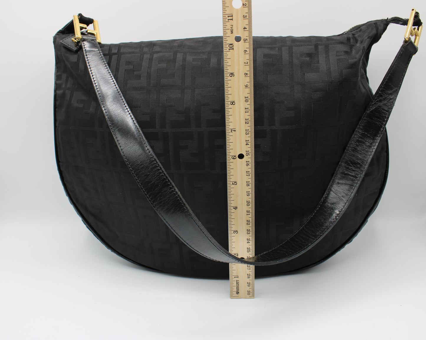 Fendi Zucca Hobo Bag in Black Large Size FF Gold Logo Vintage