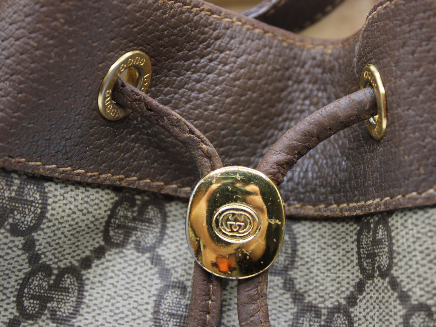 Gucci Ophidia Crossbody Brown Leather Bucket Bag Vintage