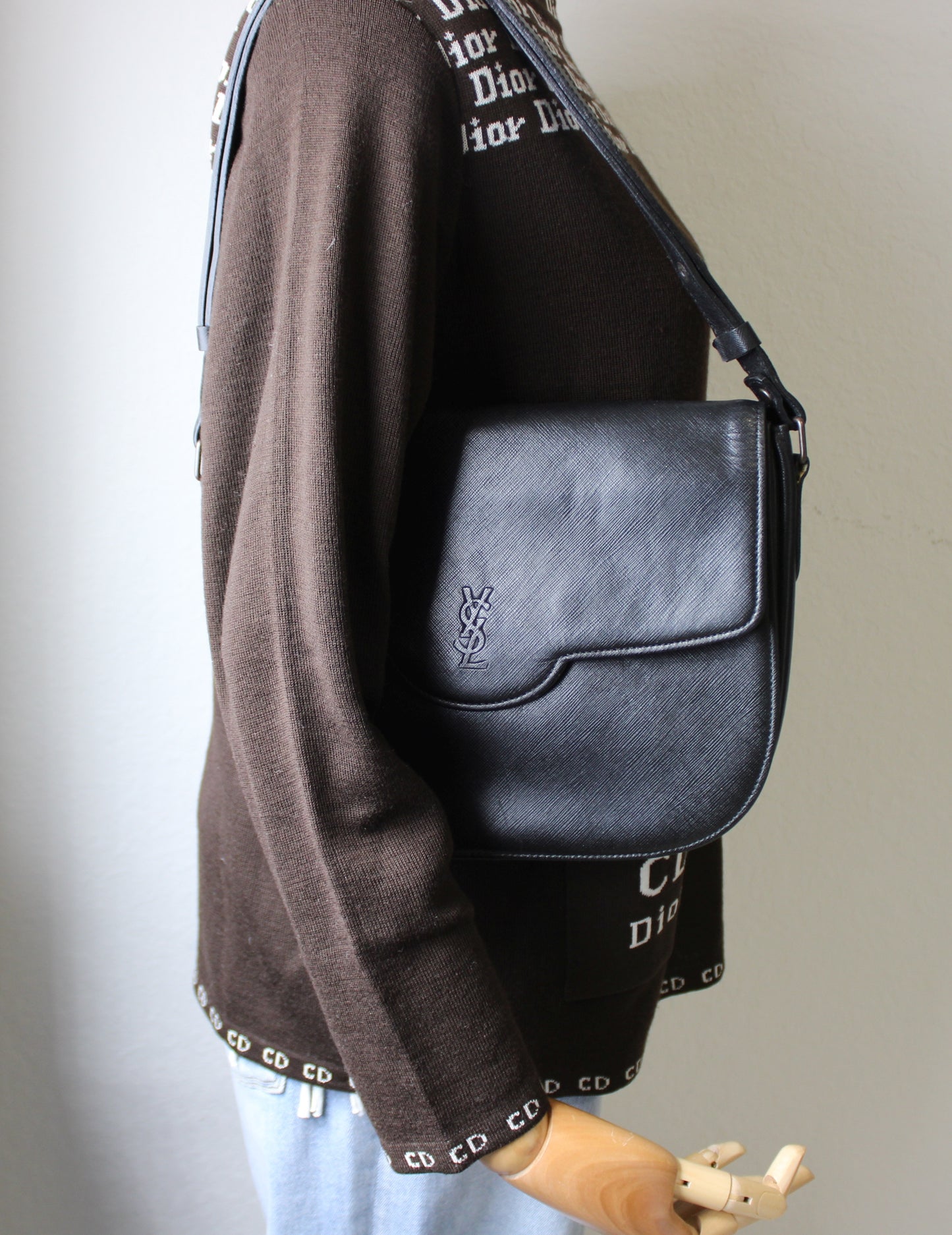 Yves Saint Laurent Black Leather Shoulder Bag Vintage