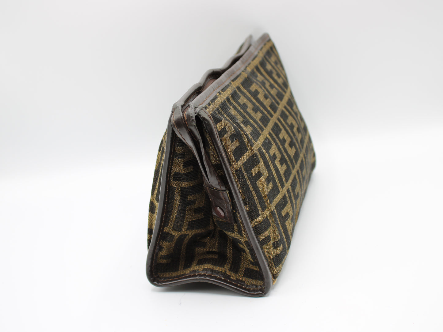 Fendi Zucca Brown FF Canvas with Leather Clutch Bag Vintage