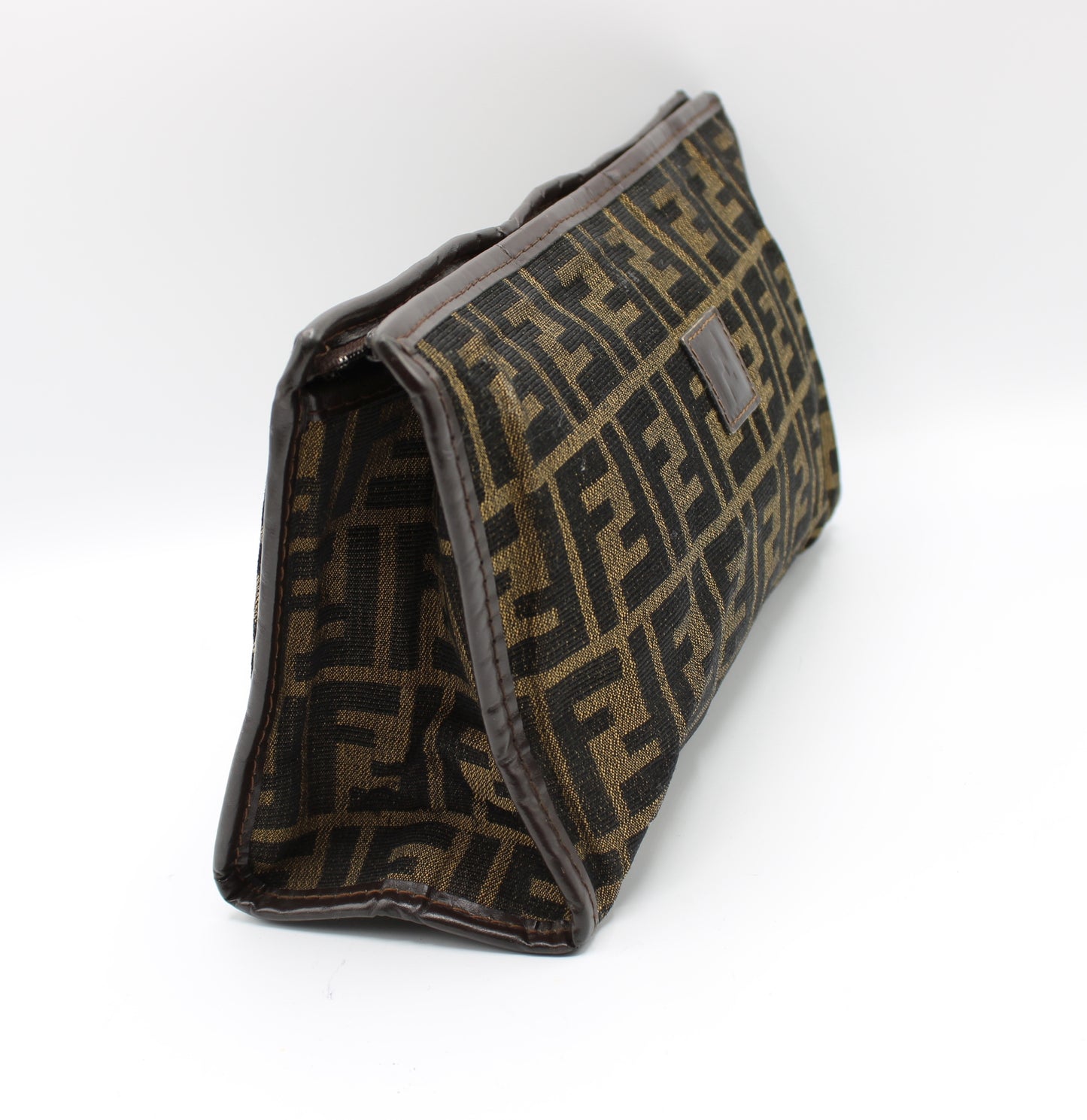 Fendi Zucca Brown FF Canvas with Leather Clutch Bag Vintage