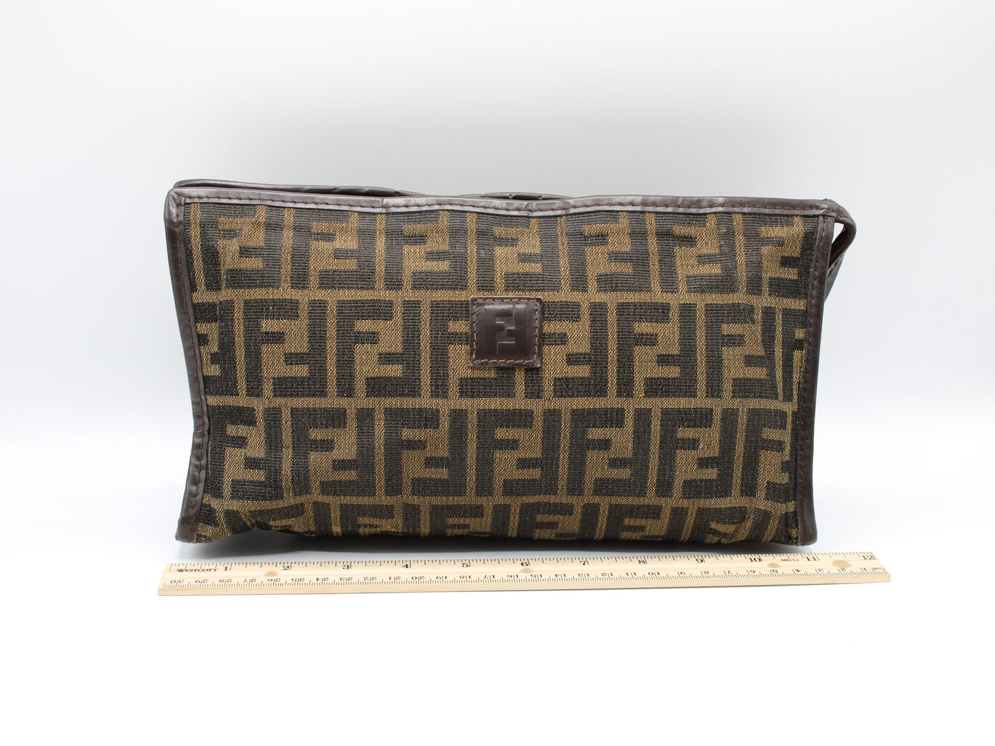 Fendi Zucca Brown FF Canvas with Leather Clutch Bag Vintage
