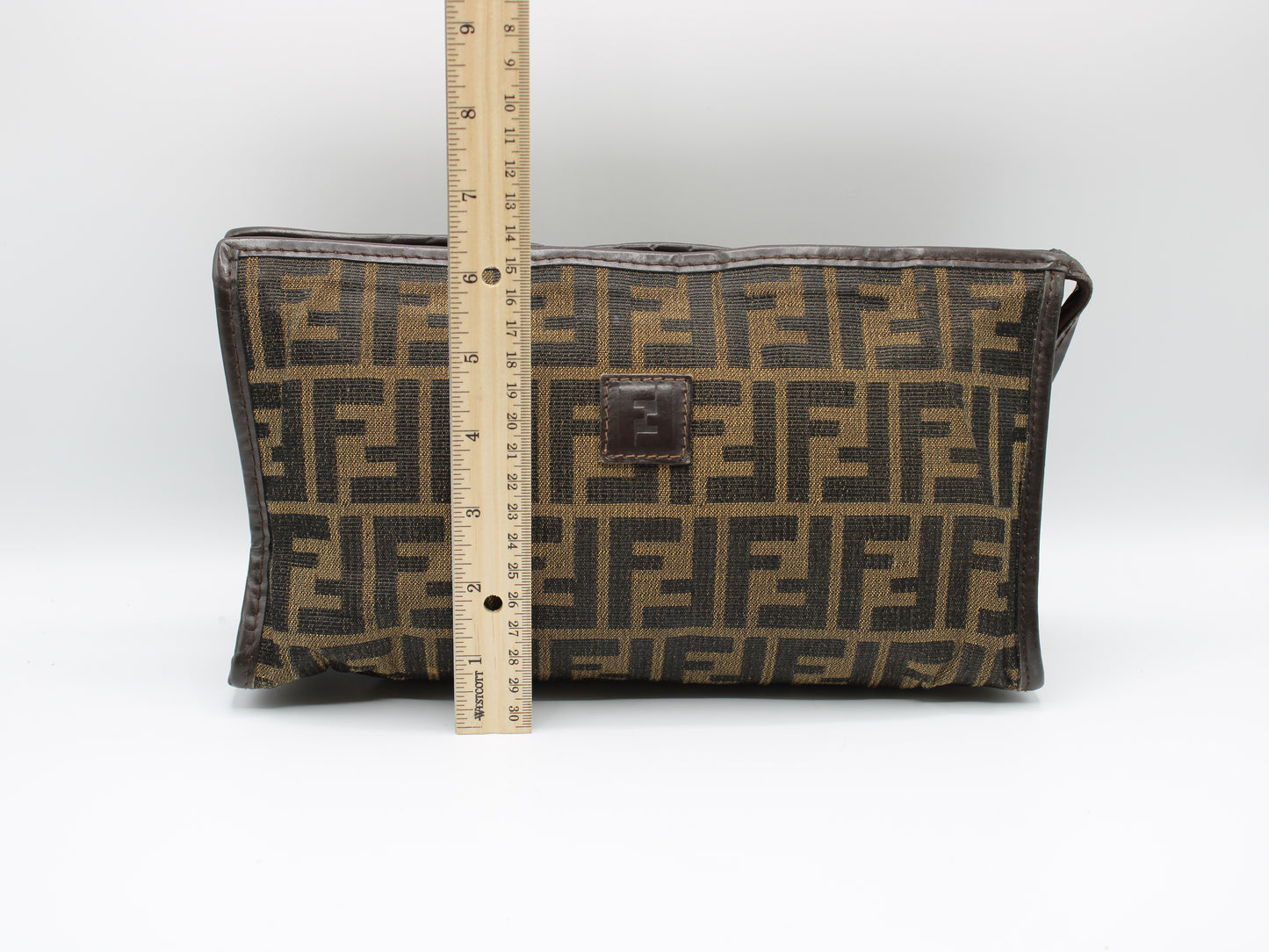 Fendi Zucca Brown FF Canvas with Leather Clutch Bag Vintage