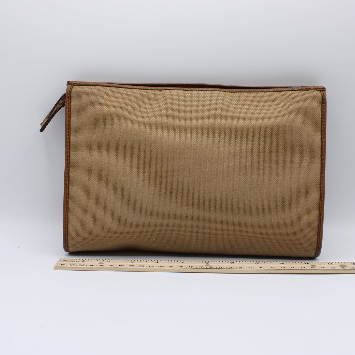 Yves Saint Laurent Clutch Sand YSL Canvas Havana Leather Vintage
