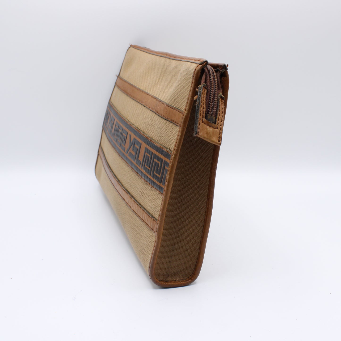 Yves Saint Laurent Clutch Sand YSL Canvas Havana Leather Vintage