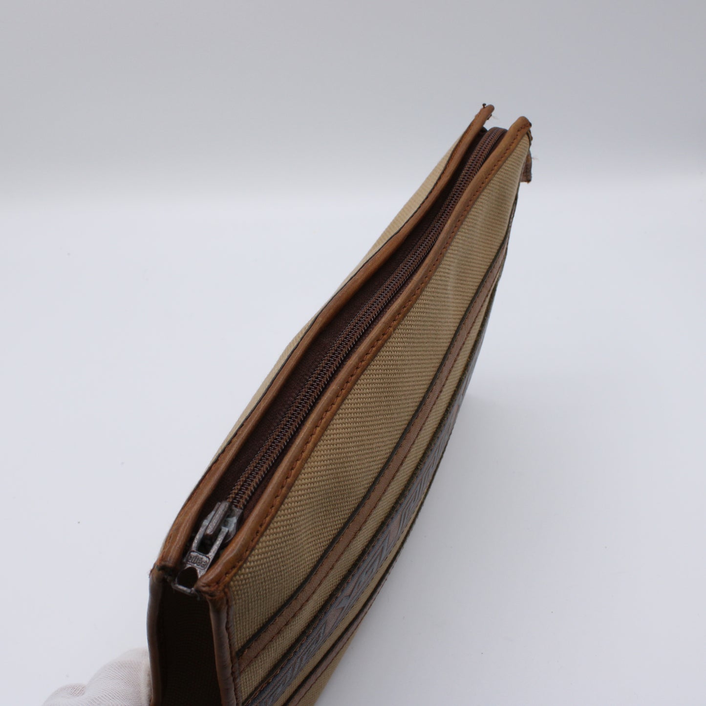 Yves Saint Laurent Clutch Sand YSL Canvas Havana Leather Vintage