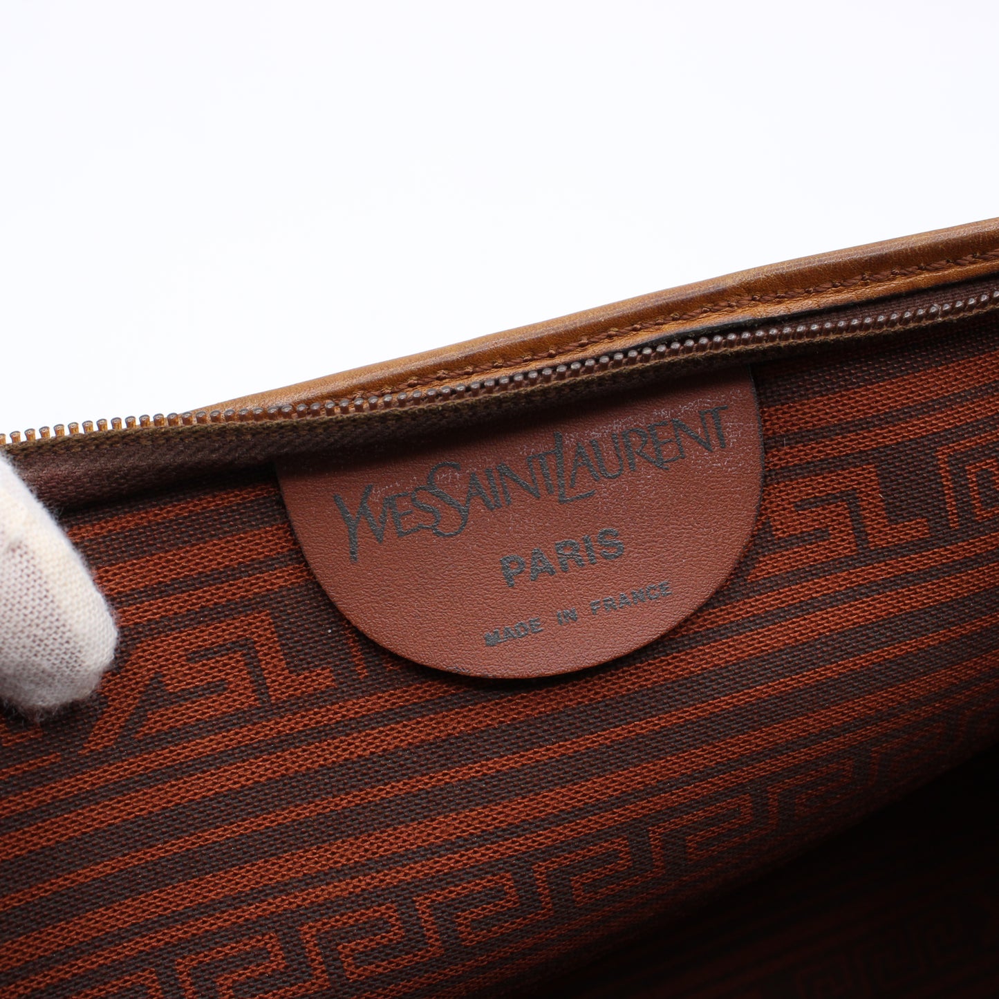 Yves Saint Laurent Clutch Sand YSL Canvas Havana Leather Vintage