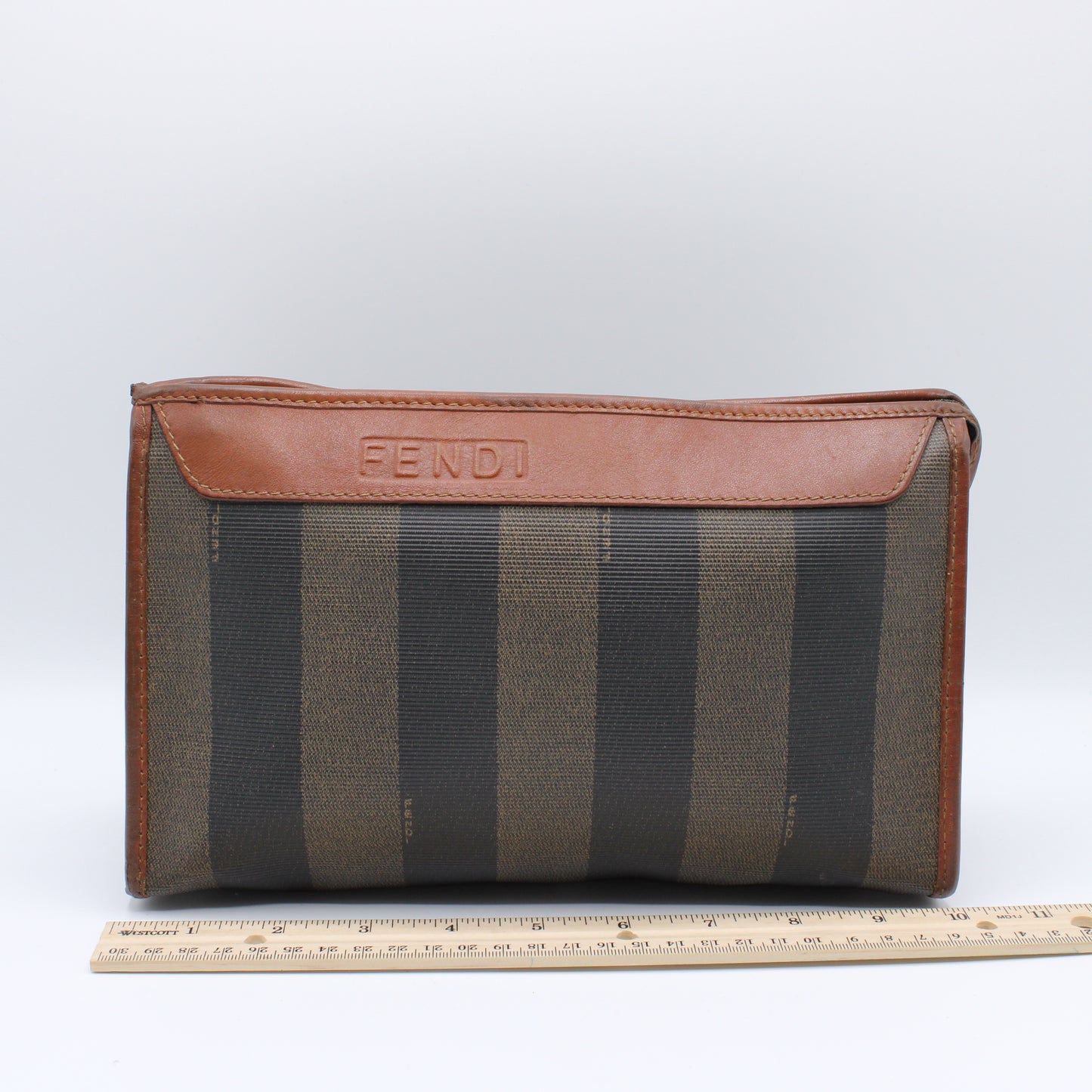 Fendi Pequin in Coated Canvas Small Pouch Clutch Vintage