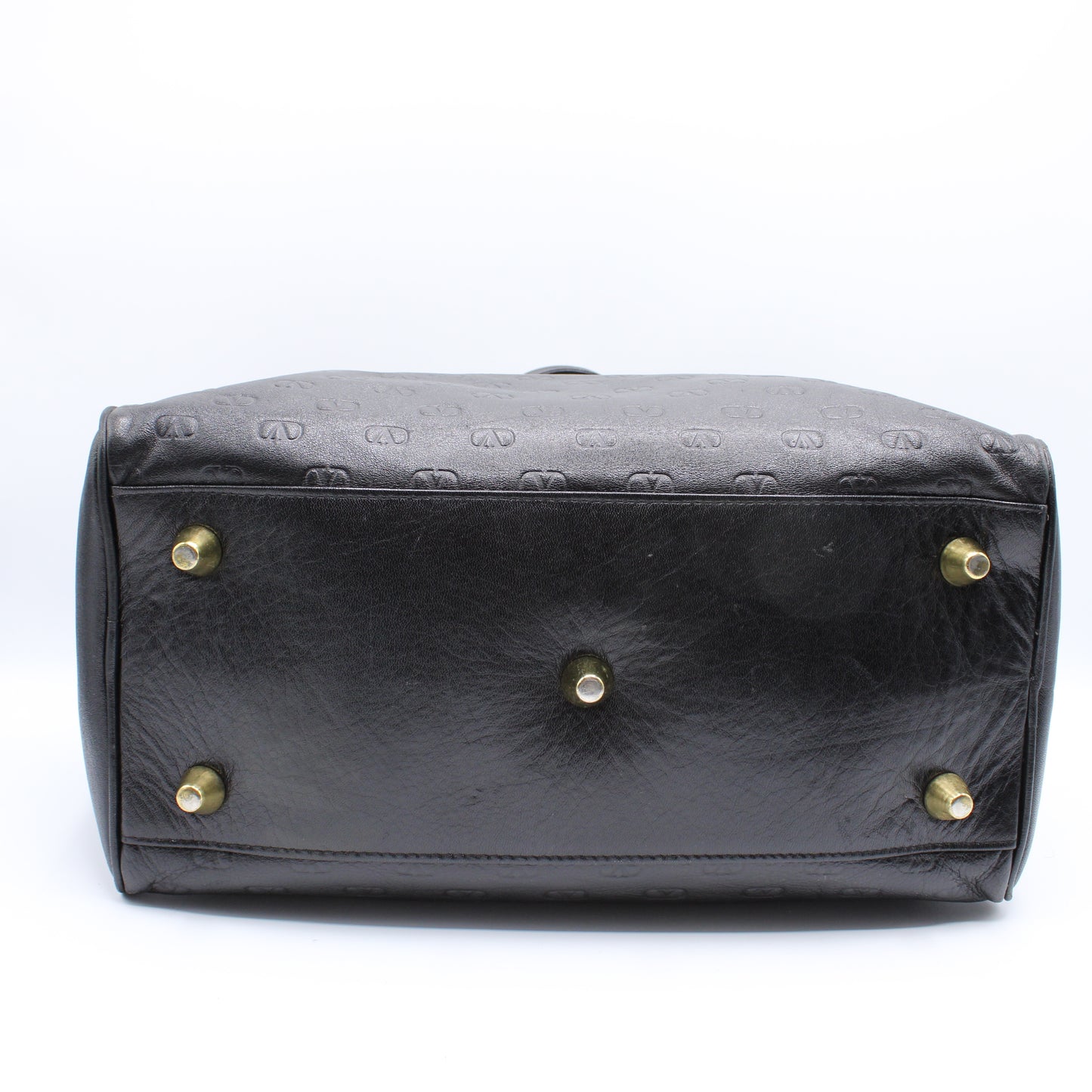 Valentino Garavani Black Embossed Leather Boston Bag Vintage