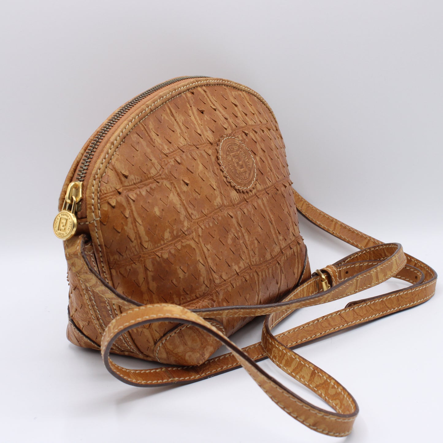 Fendi Perforated Leather Crossbody Vibrant Orange Hue Bag Vintage