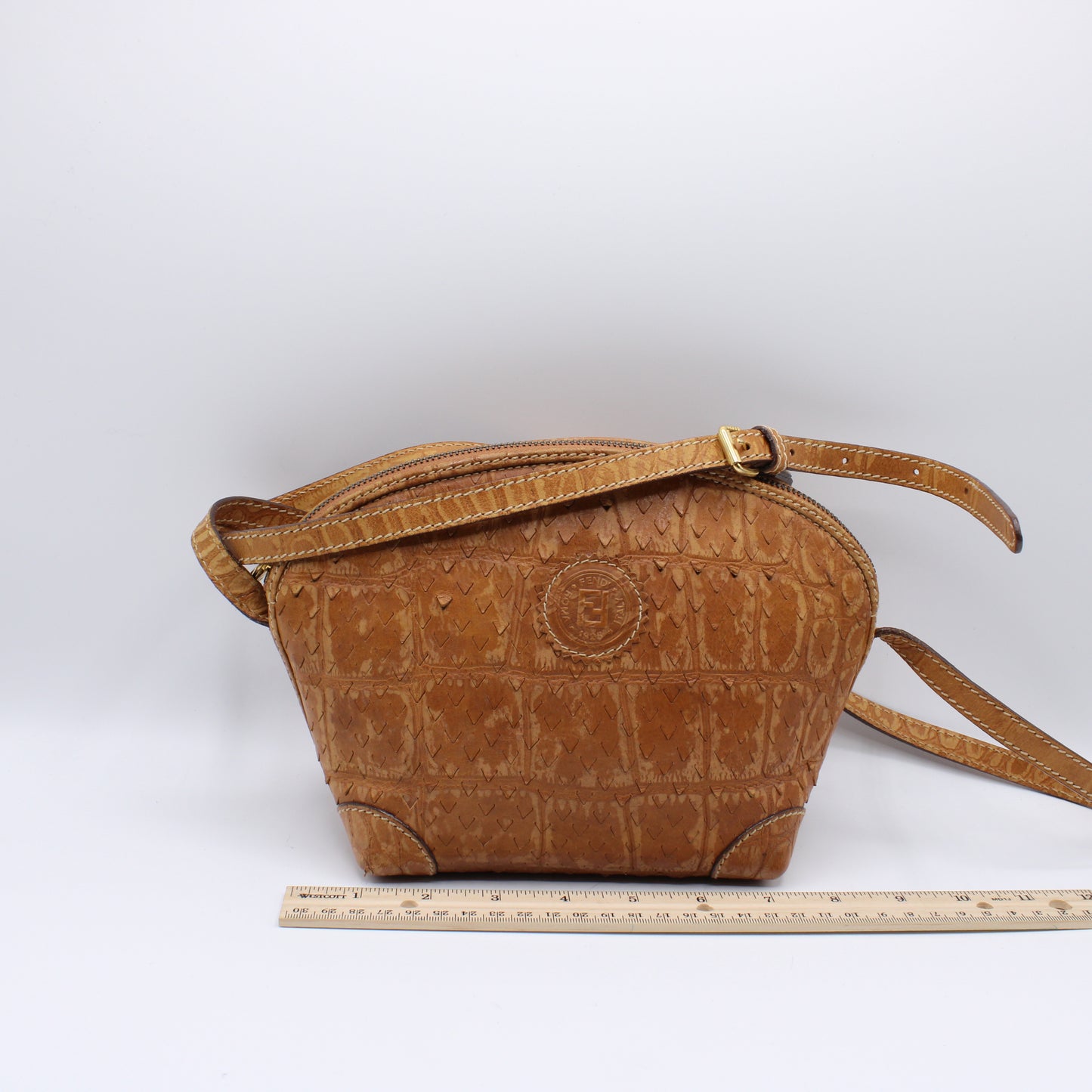 Fendi Perforated Leather Crossbody Vibrant Orange Hue Bag Vintage