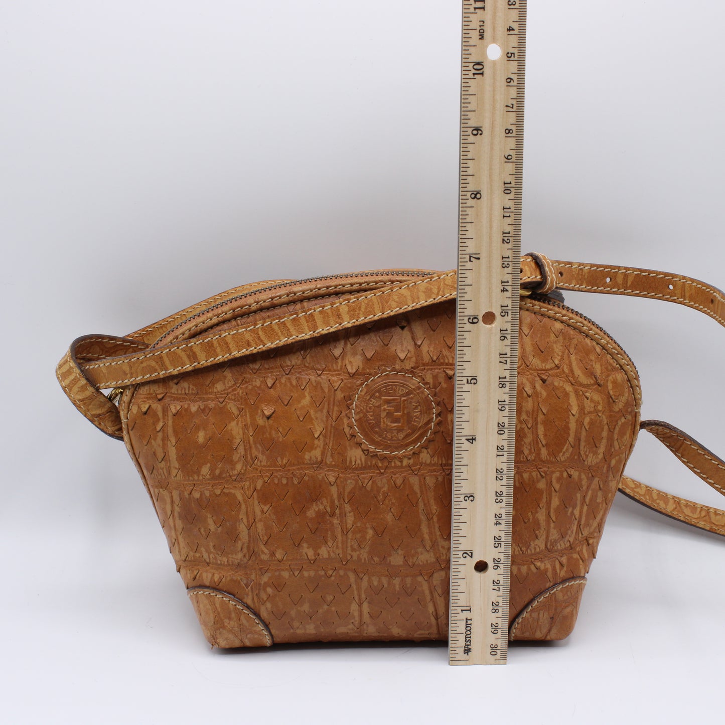 Fendi Perforated Leather Crossbody Vibrant Orange Hue Bag Vintage