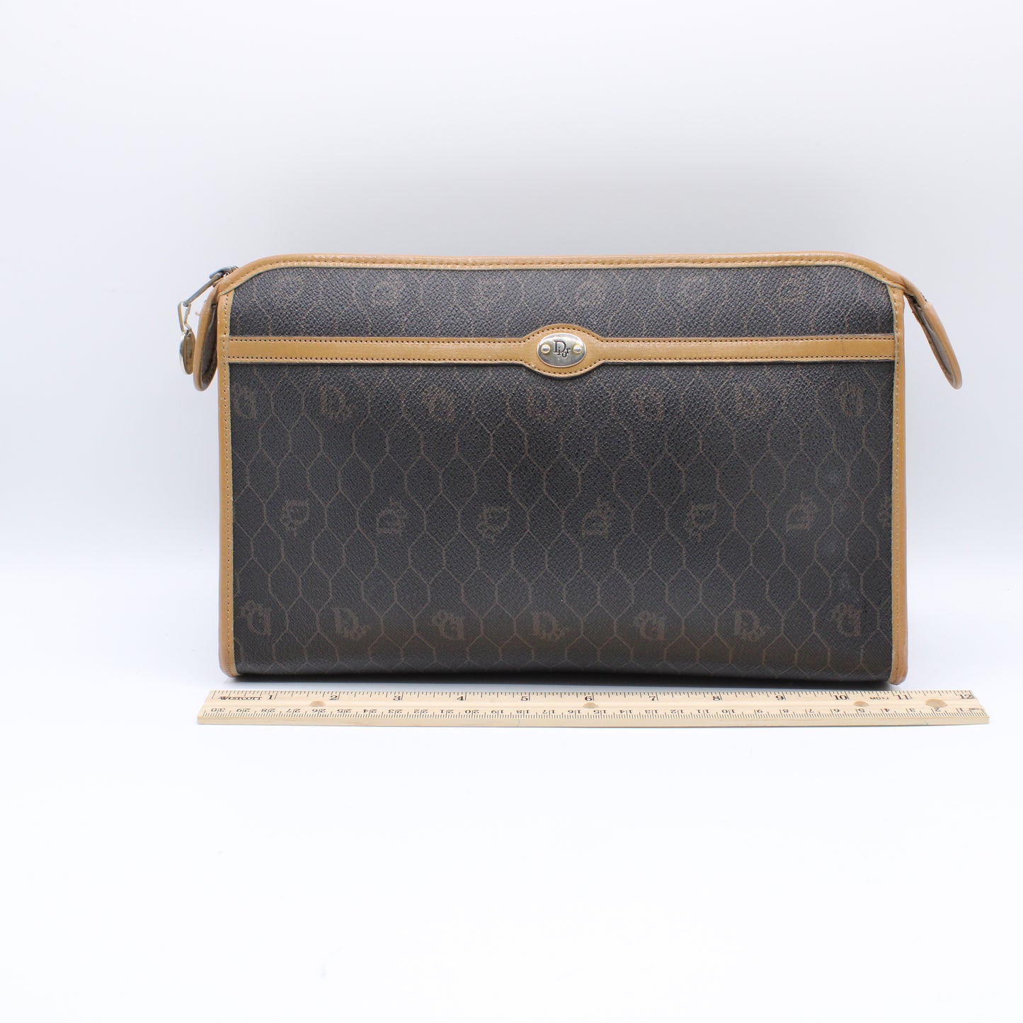 Christian Dior Monogram Brown Canvas Honeycomb Clutch Bag Vintage