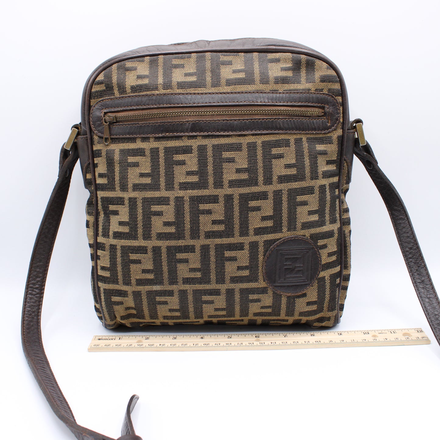 Fendi FF Zucca Print Canvas Crossbody Brown Bag Vintage
