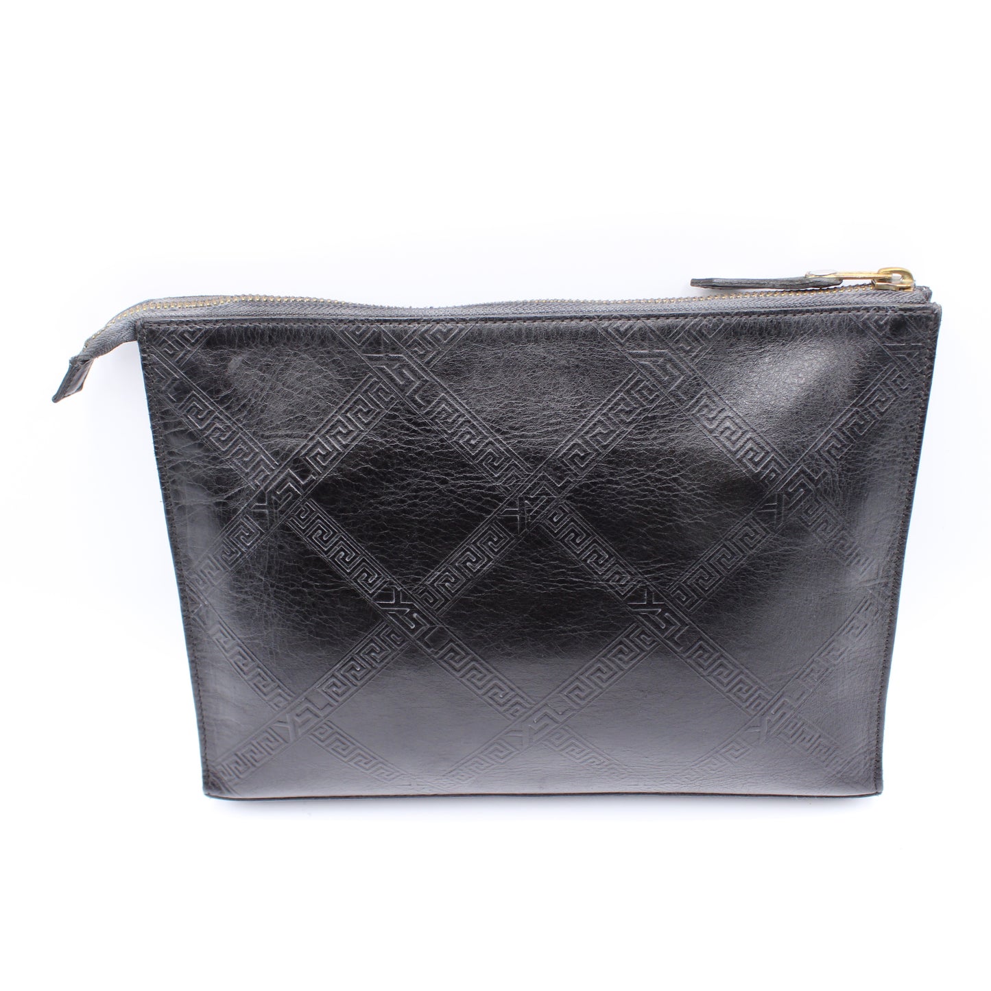 Yves Saint Laurent Clutch Black Leather Pouch Geometric Embossing YSL Vintage