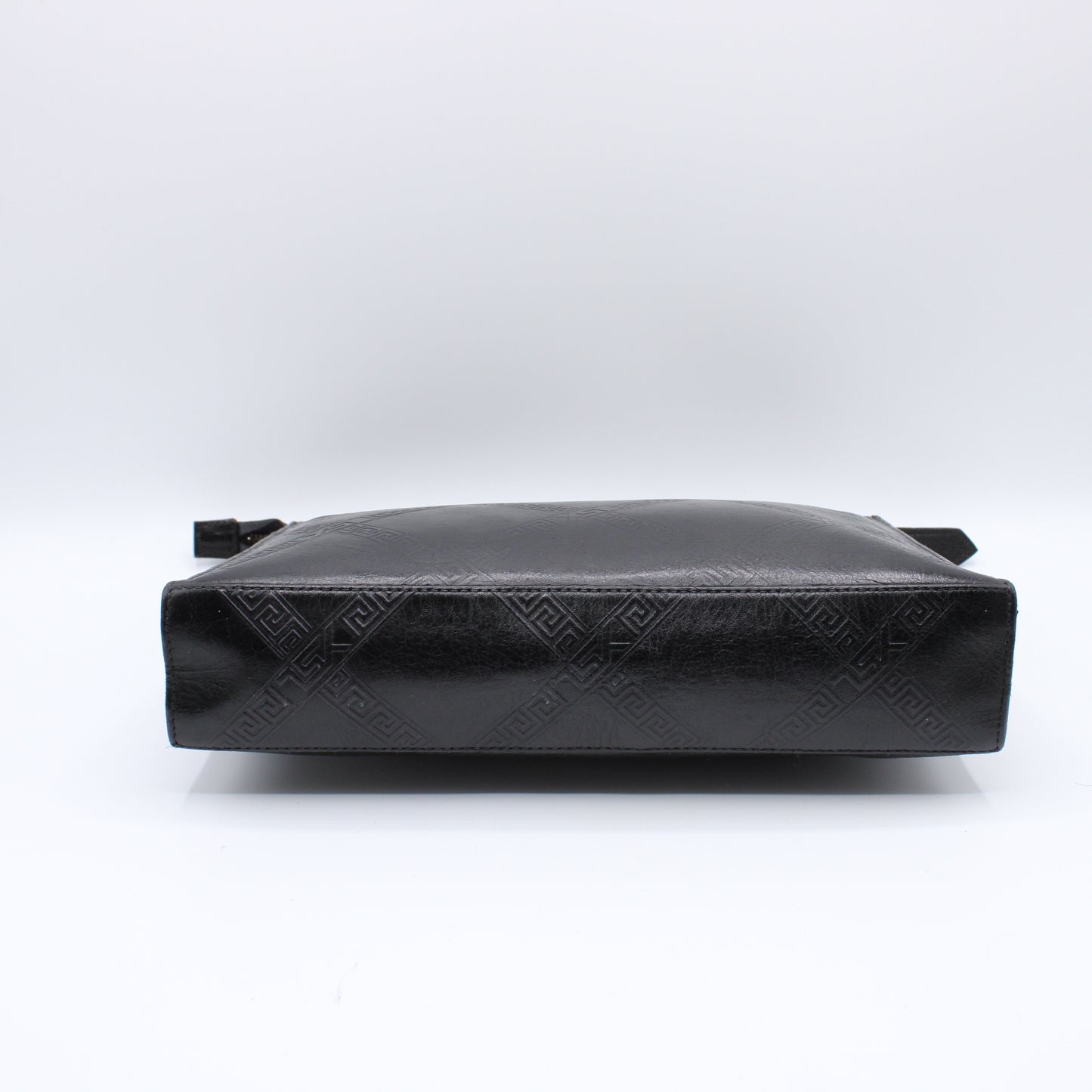 Yves Saint Laurent Clutch Black Leather Pouch Geometric Embossing YSL Vintage