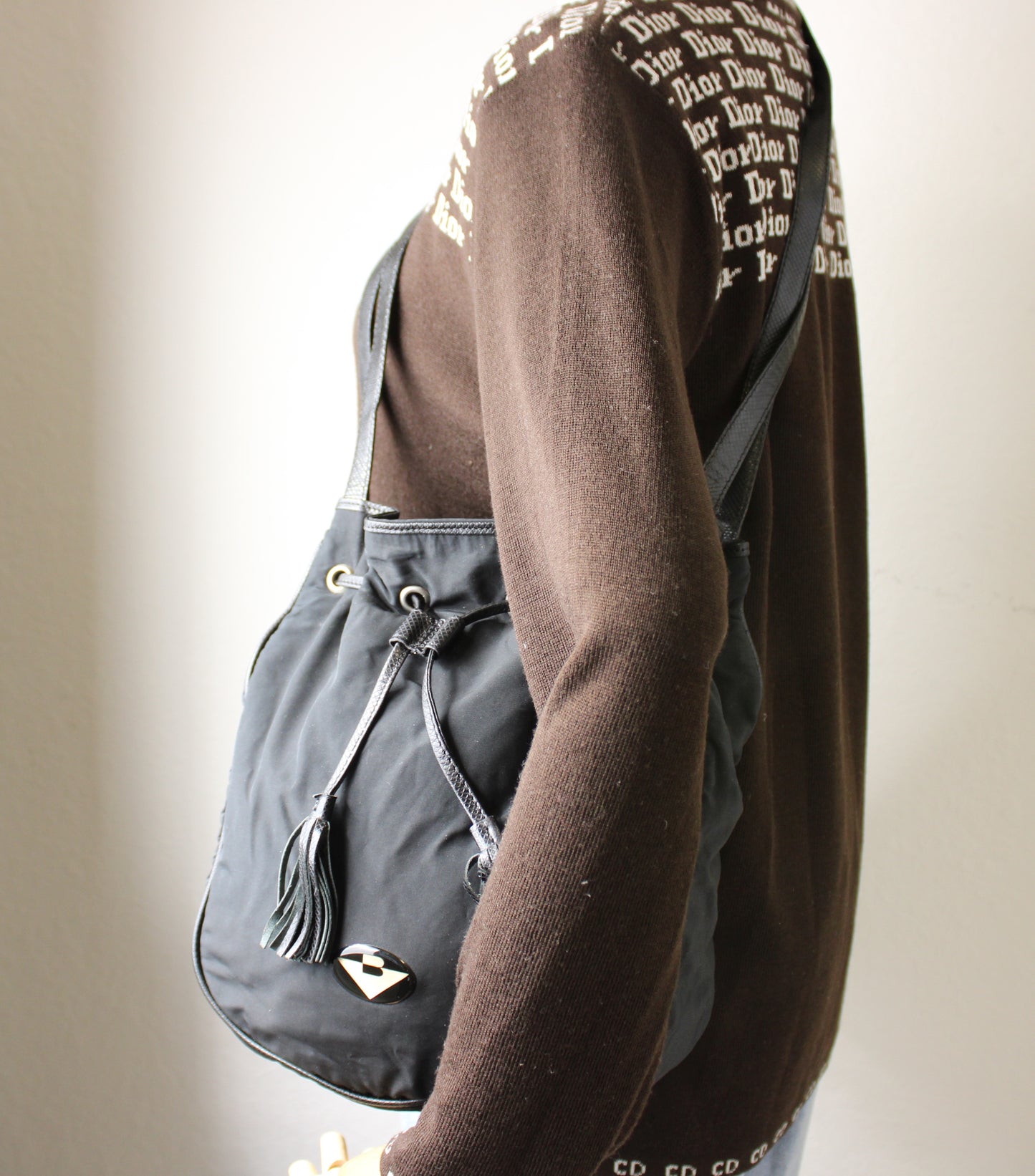 Bottega Veneta Black Leather Drawstring Tote Bag