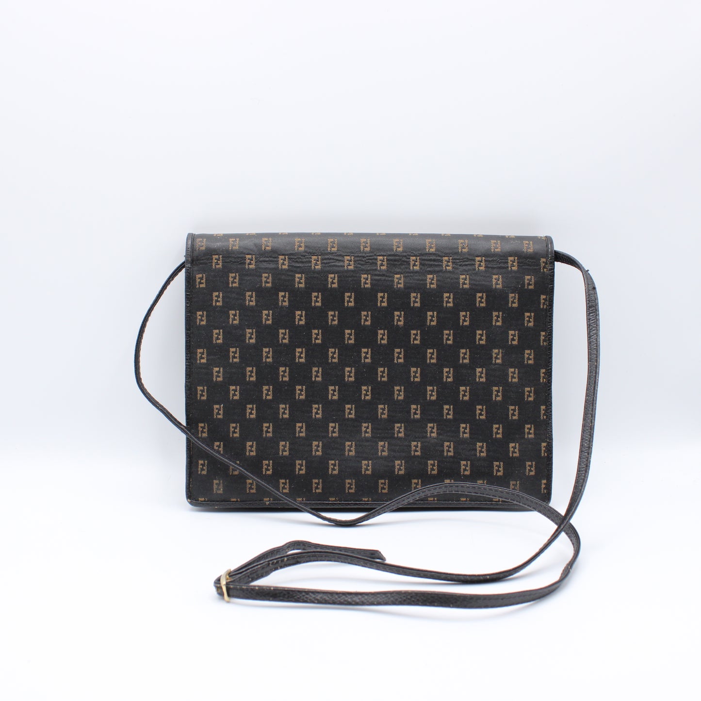 Fendi FF Canvas Leather Trim Crossbody Bag Vintage