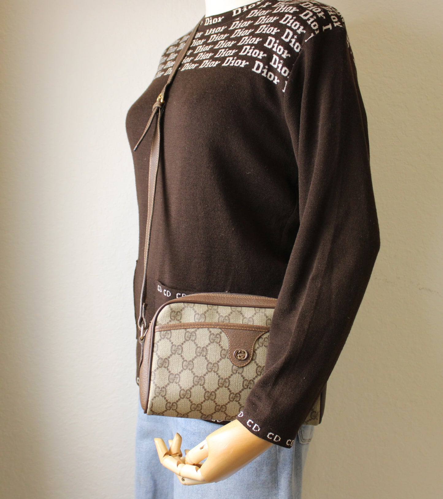 GUCCI Ophidia Beige GG Canvas Crossbody Bag Vintage