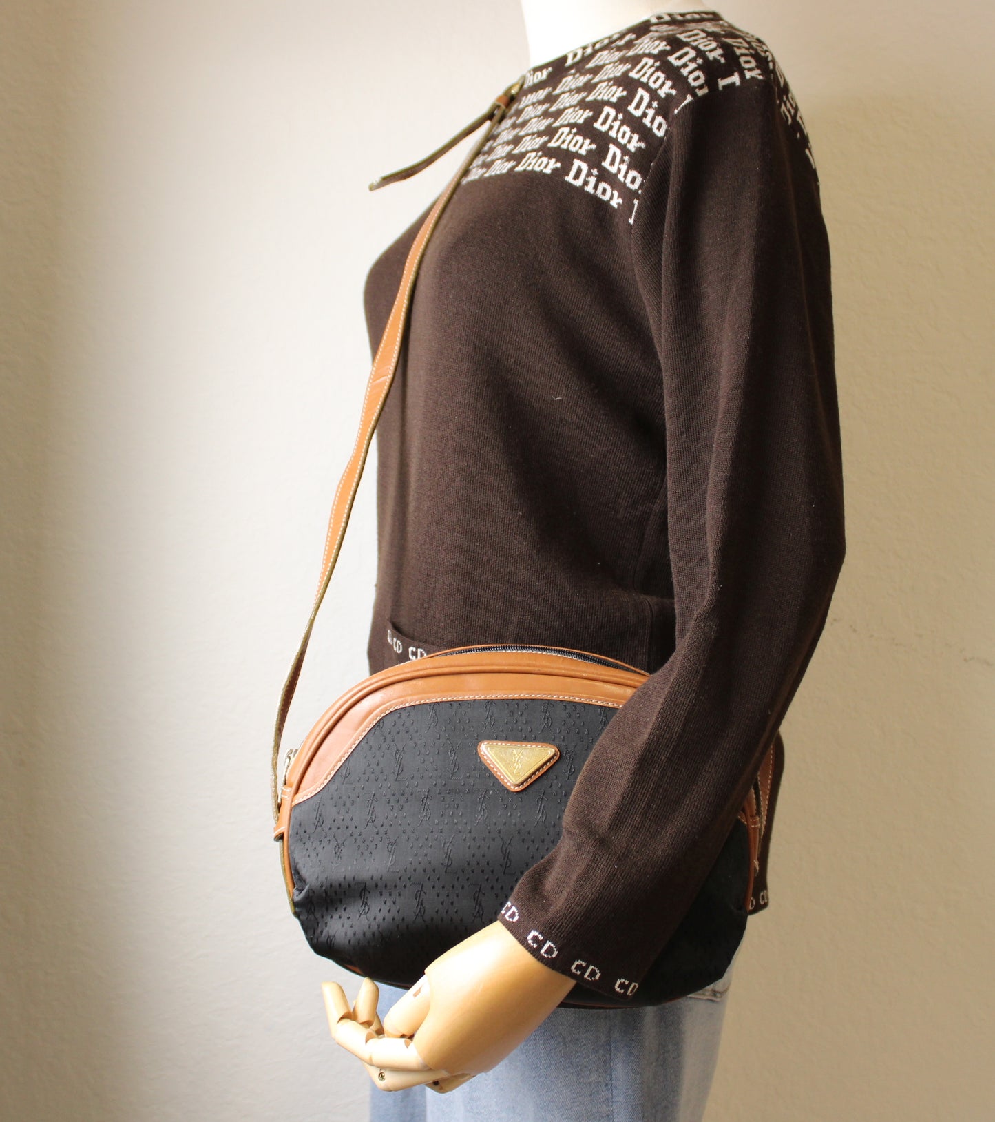 Yves Saint Laurent Black Canvas Crossbody Bag Vintage