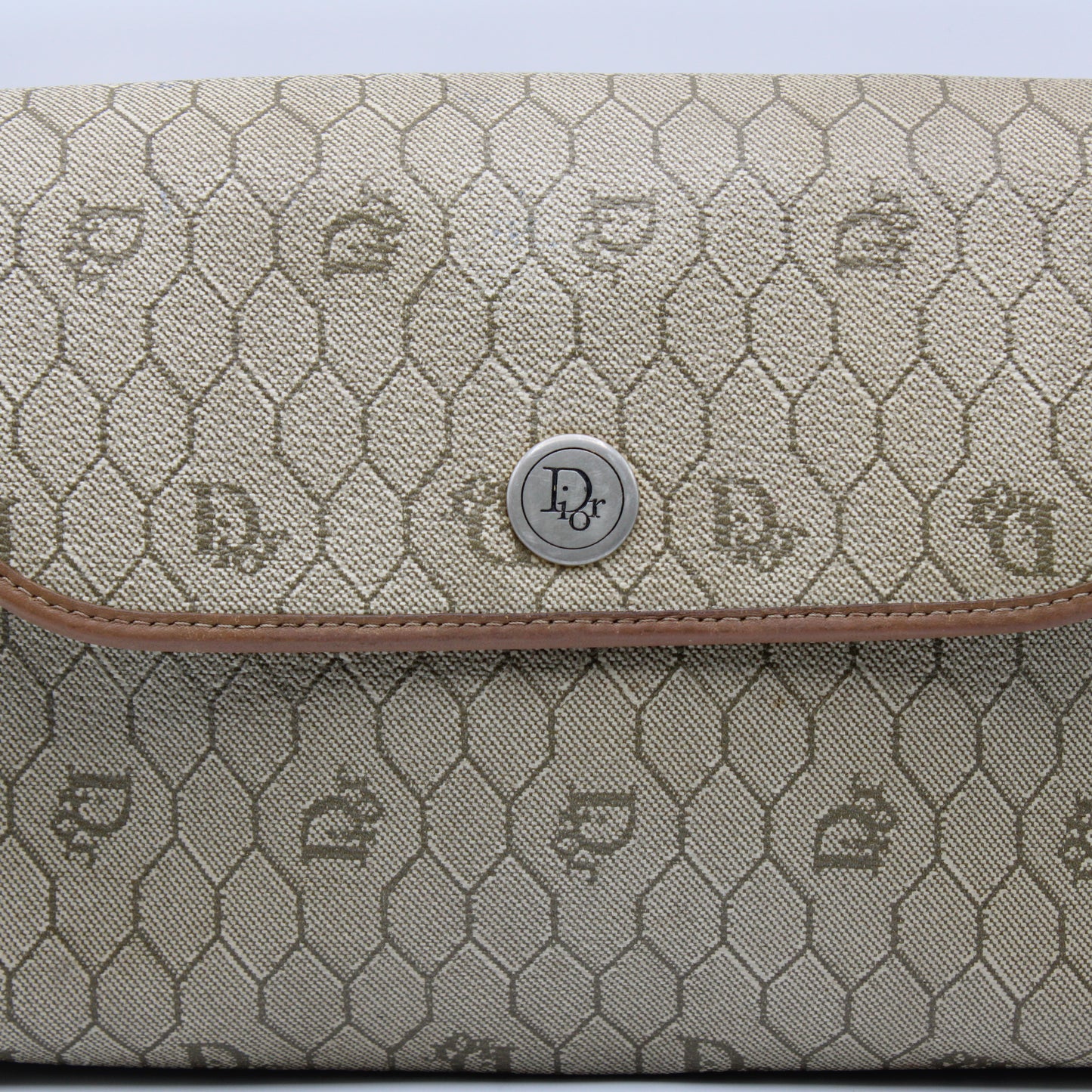 Christian Dior Brown Honeycomb D Patterned Canvas Crossbody Bag Vintage