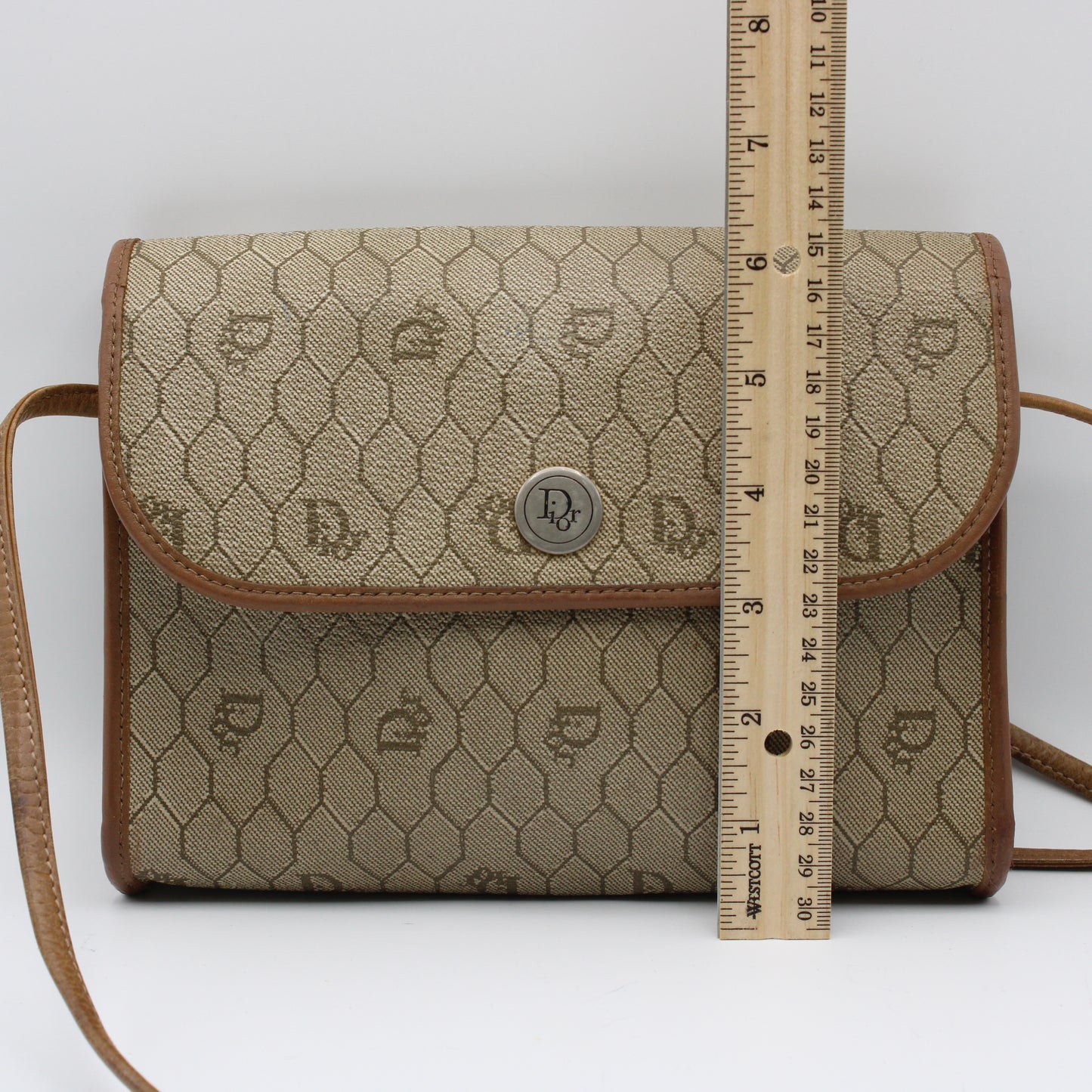 Christian Dior Brown Honeycomb D Patterned Canvas Crossbody Bag Vintage
