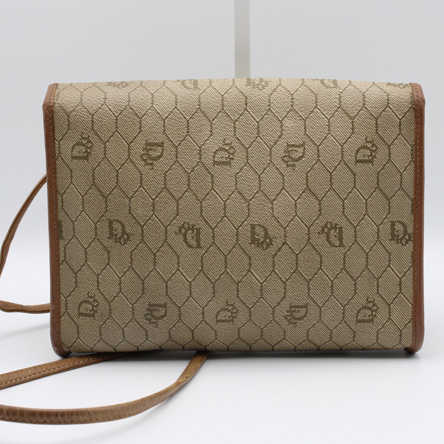 Christian Dior Brown Honeycomb D Patterned Canvas Crossbody Bag Vintage