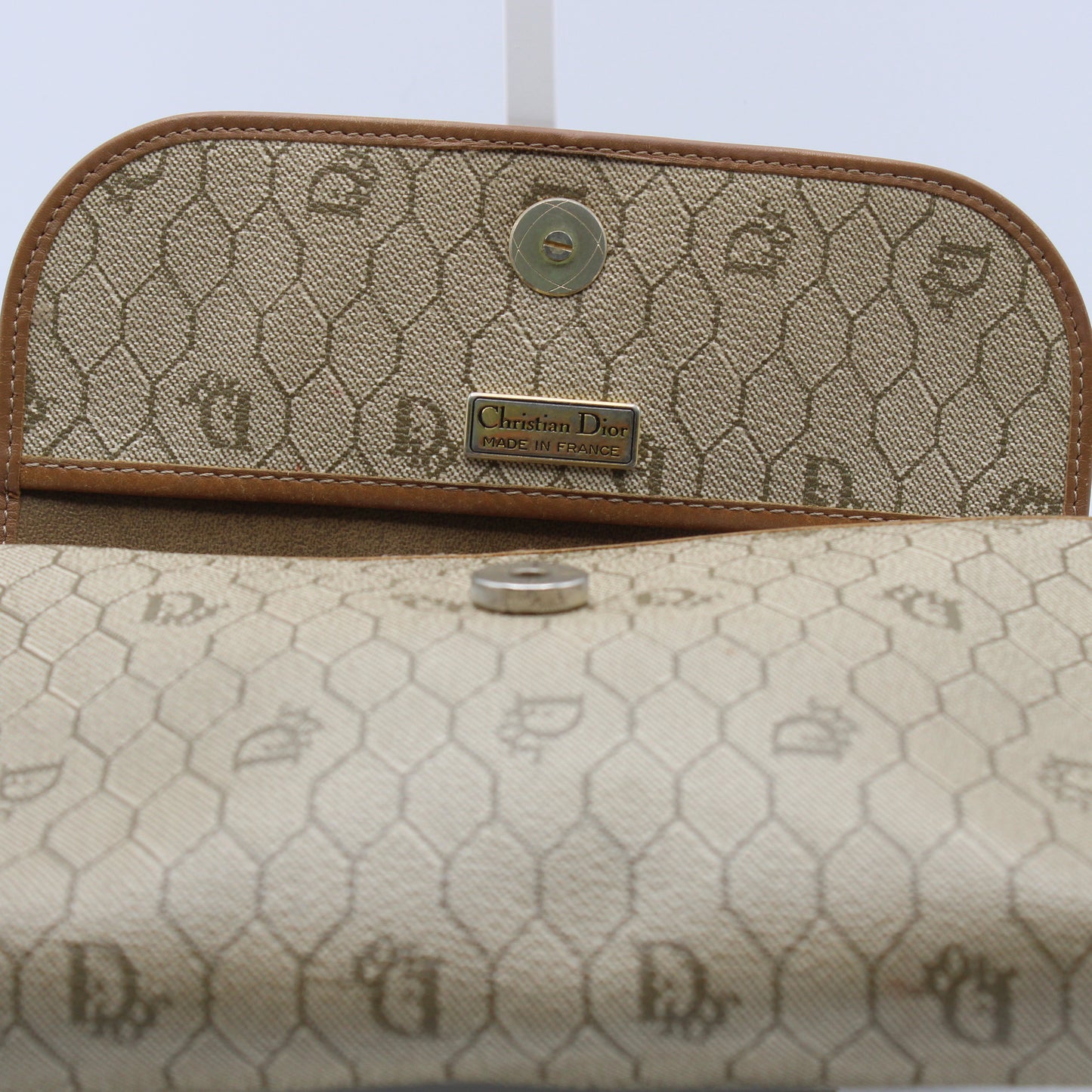 Christian Dior Brown Honeycomb D Patterned Canvas Crossbody Bag Vintage