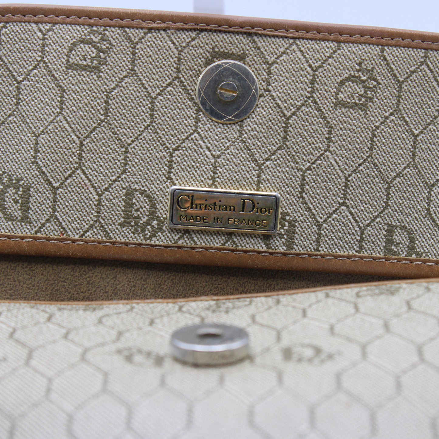 Christian Dior Brown Honeycomb D Patterned Canvas Crossbody Bag Vintage