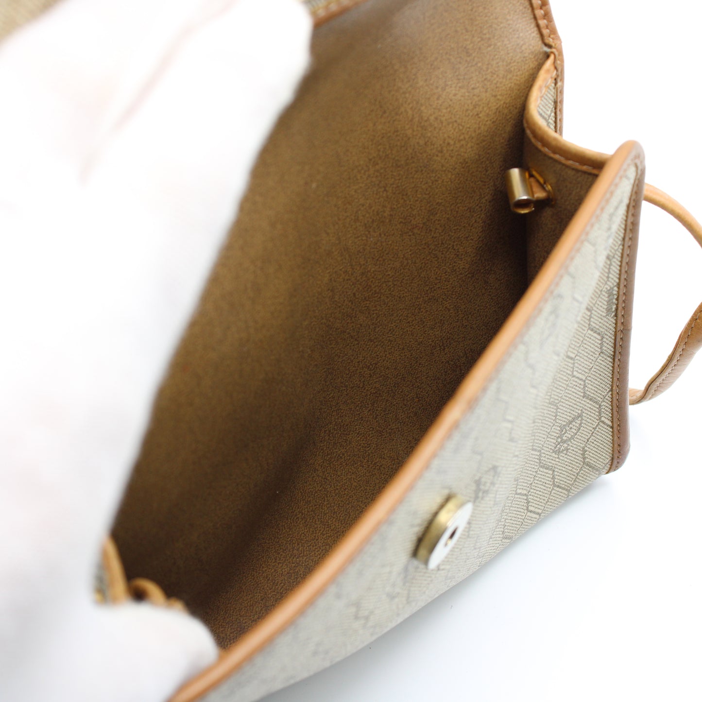 Christian Dior Brown Honeycomb D Patterned Canvas Crossbody Bag Vintage