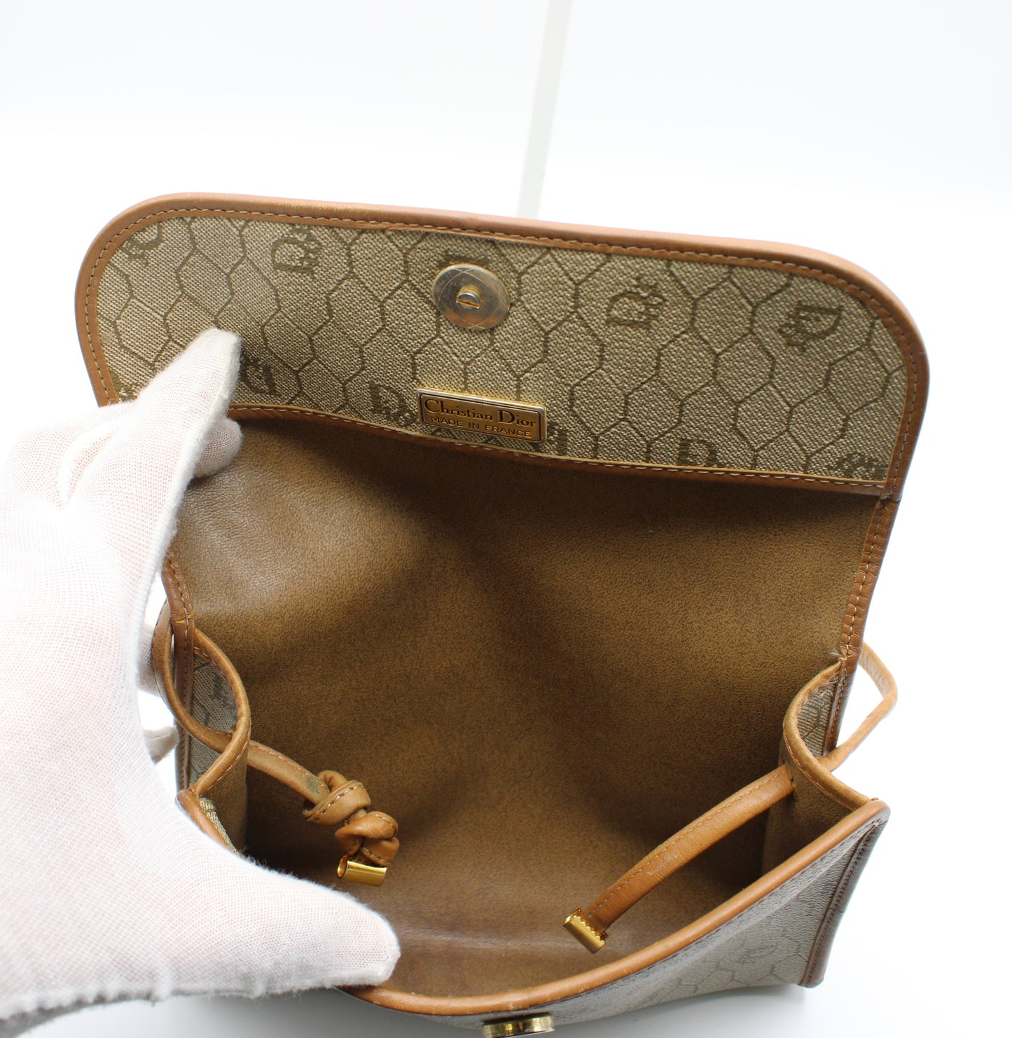 Christian Dior Brown Honeycomb D Patterned Canvas Crossbody Bag Vintage