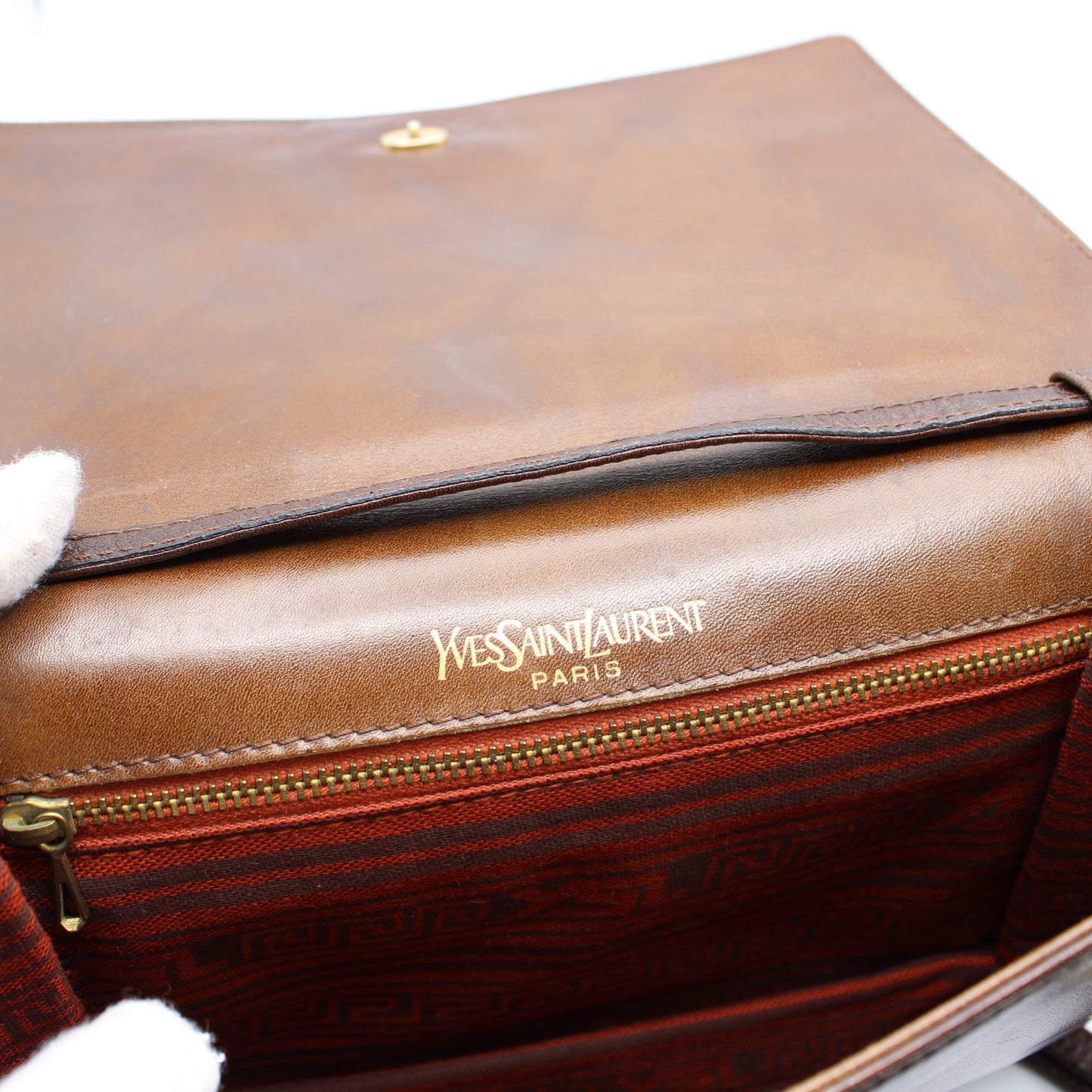 Yves Saint Laurent Brown Leather Embossed Crossbody Bag Vintage