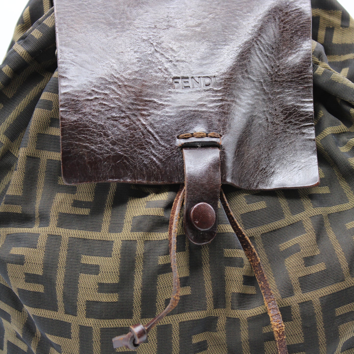 Fendi Zucca Pattern Brown Leather Canvas Backpack