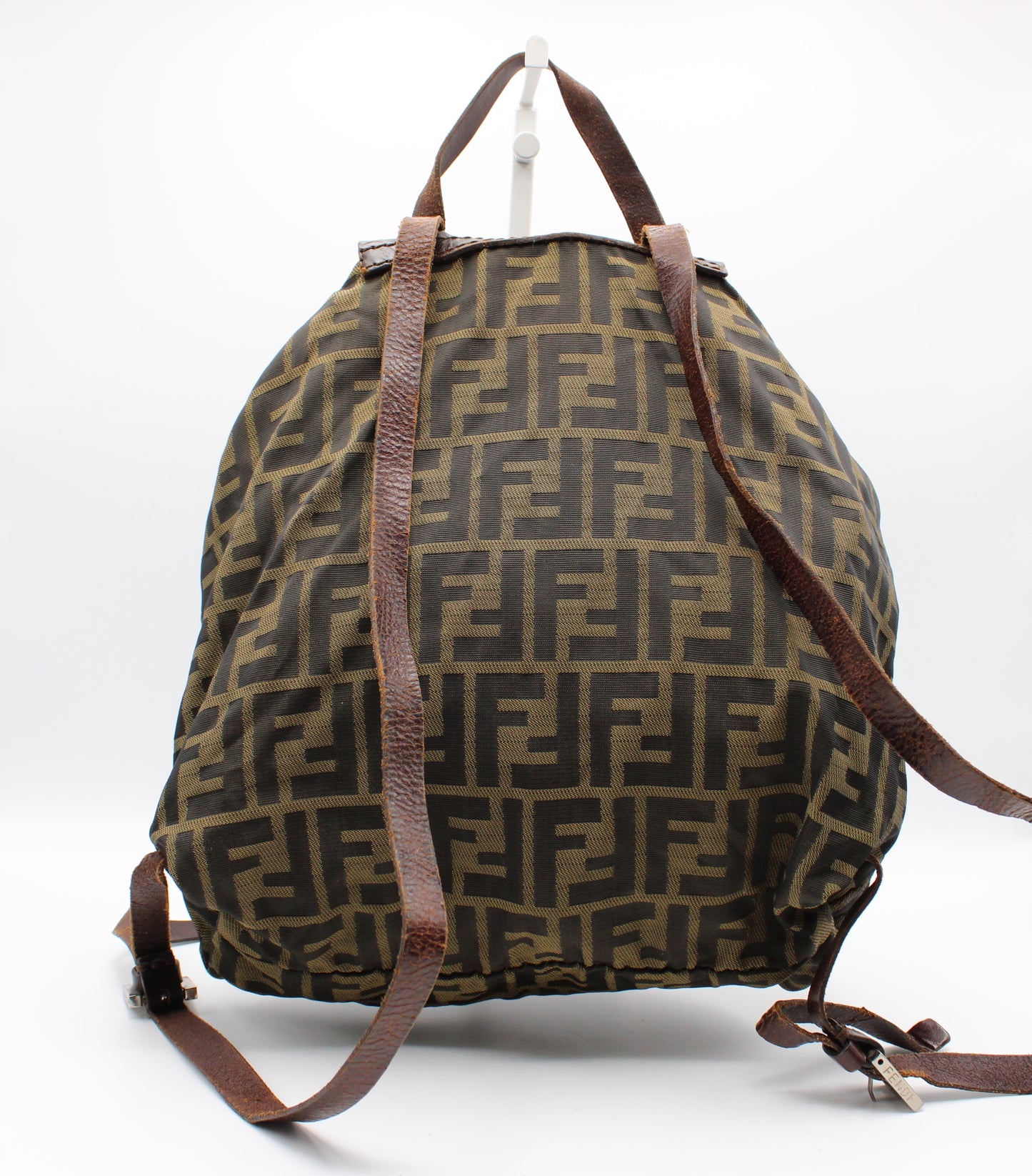 Fendi Zucca Pattern Brown Leather Canvas Backpack